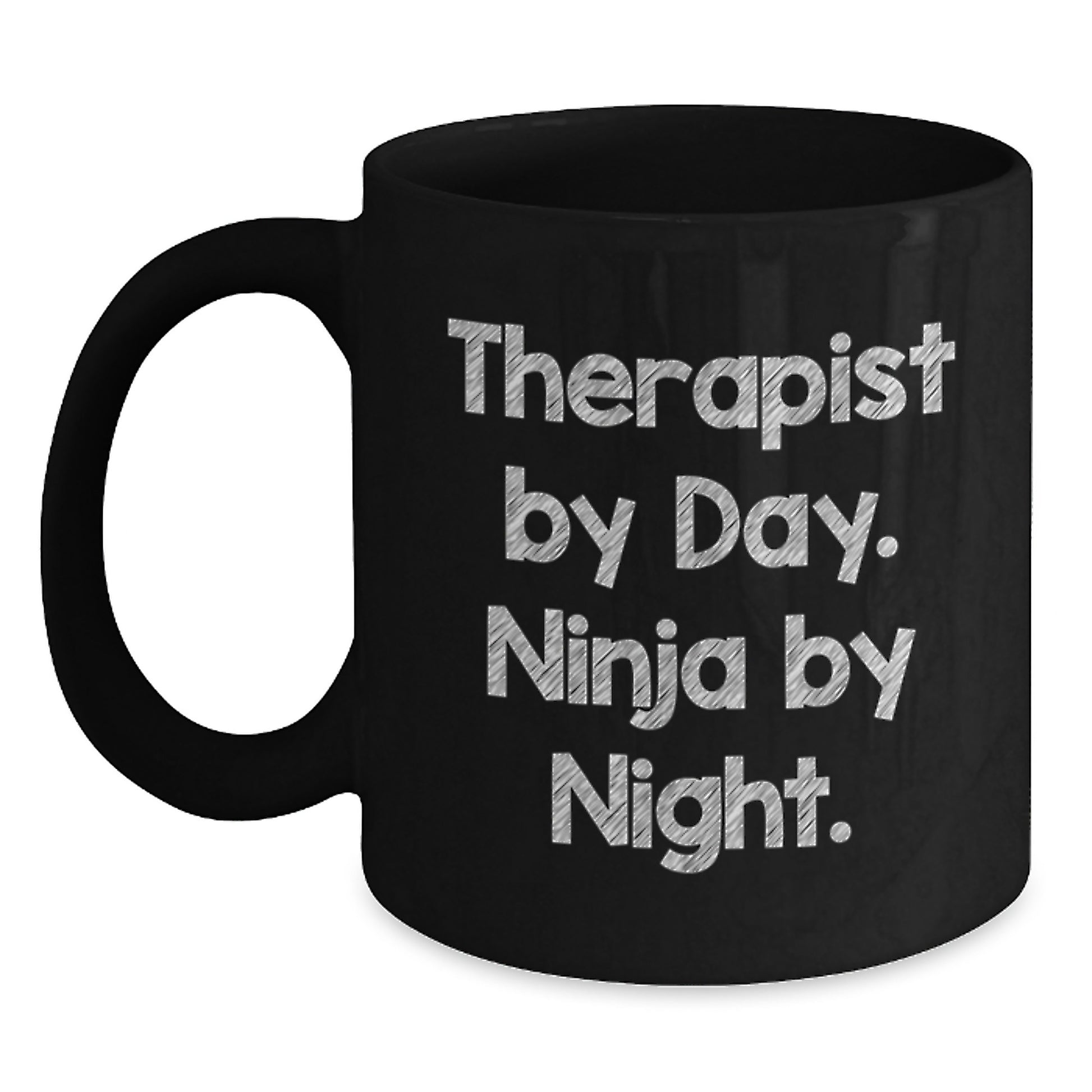 Therapist Gifts from Friends, Funny Quote on Black Coffee Mug, Birthday Unique Present, Therapist By Day. Ninja By Night. - Main