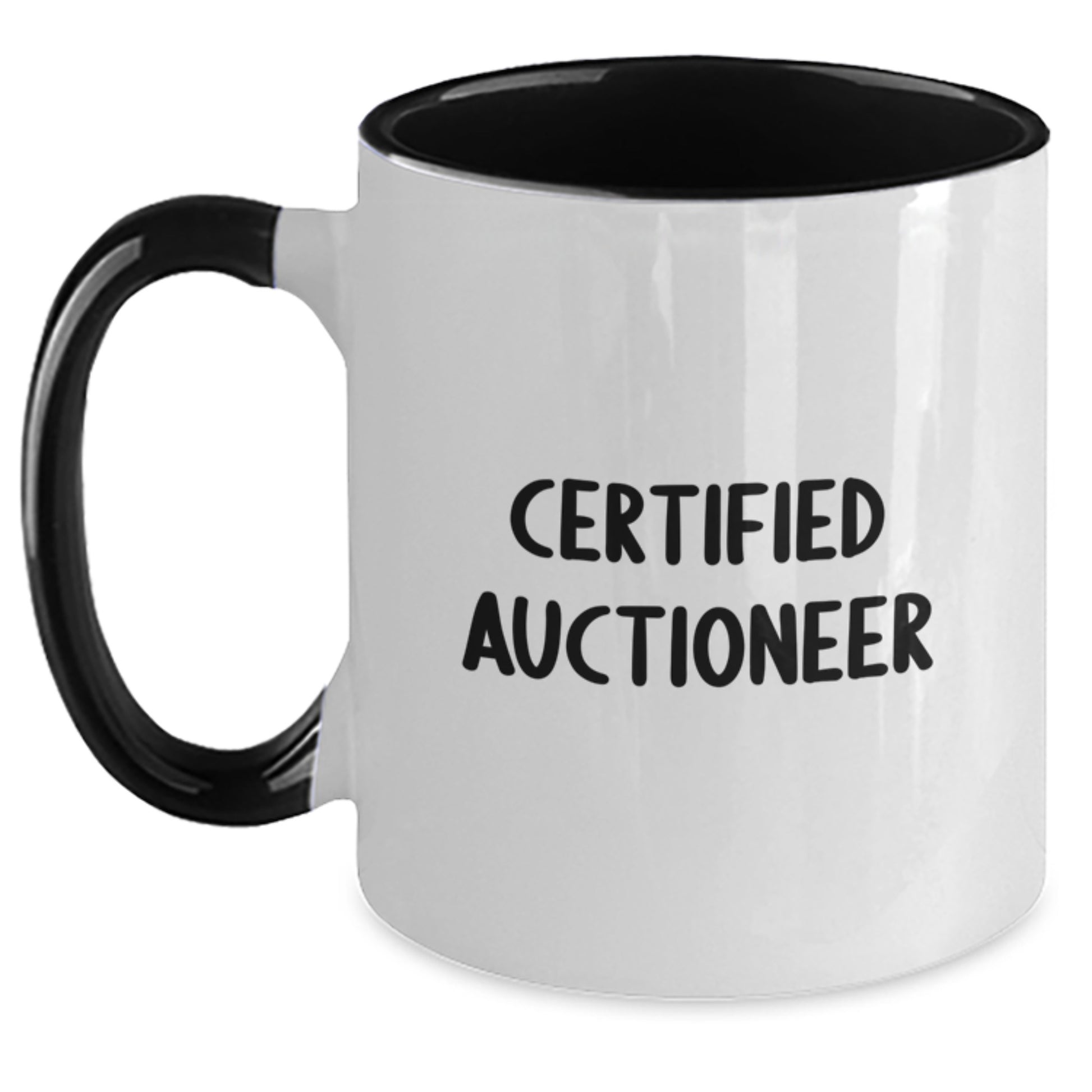 Auctioneer Humor Gifts from Friends, Unique Two Tone Coffee Mugs for Auctioneer, Funny Quote 'Certified Auctioneer' for Graduation, 11oz Ceramic Mug - Main