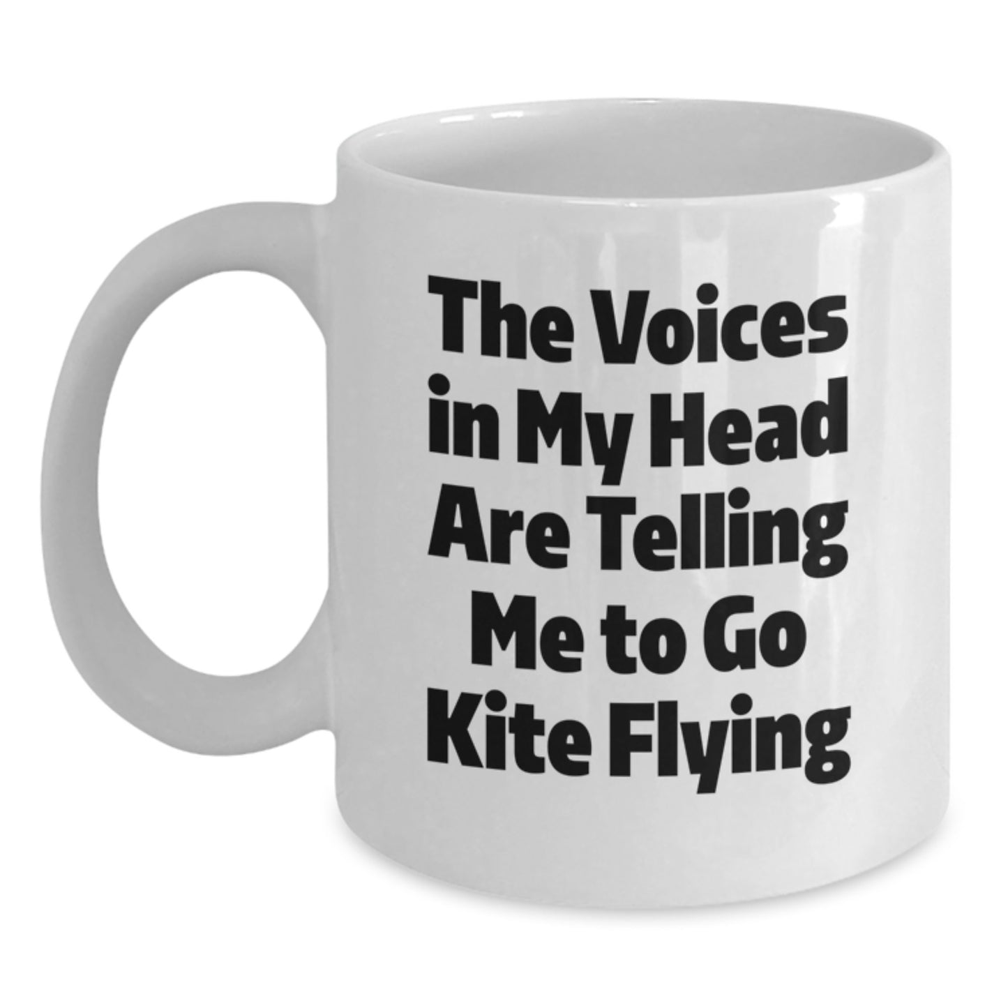 Funny Kite Flying Gifts for Men Friends Coworkers from - 'The Voices In My Head Are Telling Me To Go Kite Flying' White Coffee Mug for Graduation - Main