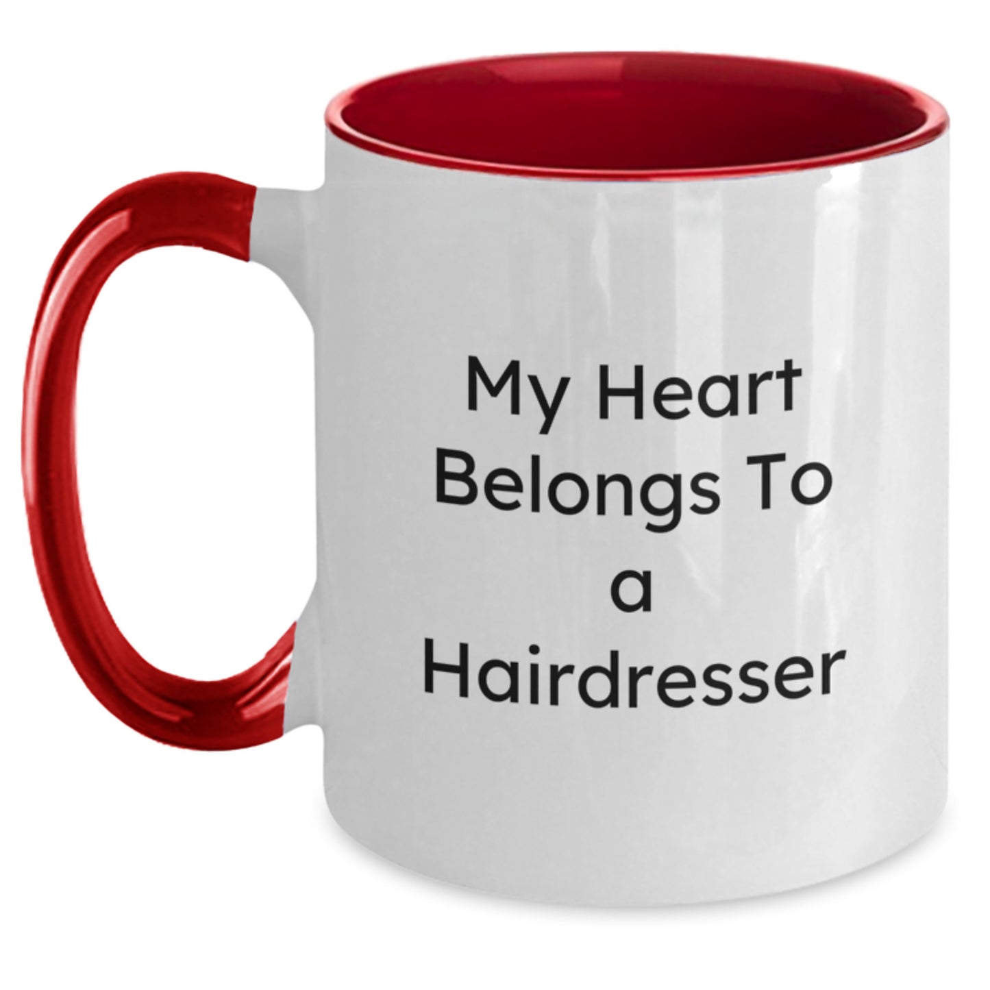 Funny Gifts from Hairdresser Lovers, My Heart Belongs To A Hairdresser Two Tone Coffee Mug for Birthday, Gift Ideas for Hairdressers, Women, Friends, Coworkers, Family - Main
