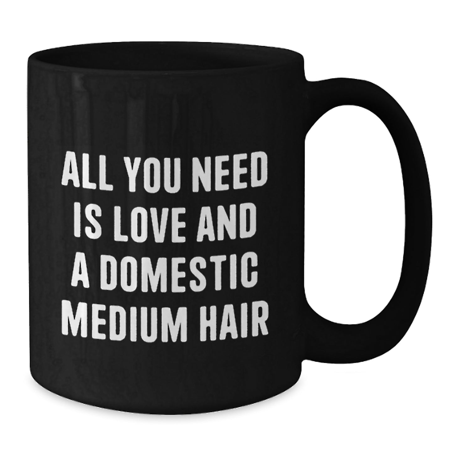 Funny Domestic Medium Hair Cat Lover Gifts from Friends for Christmas Unique Mugs - All You Need Is Love And A Domestic Medium Hair Black Coffee Mug - Additional