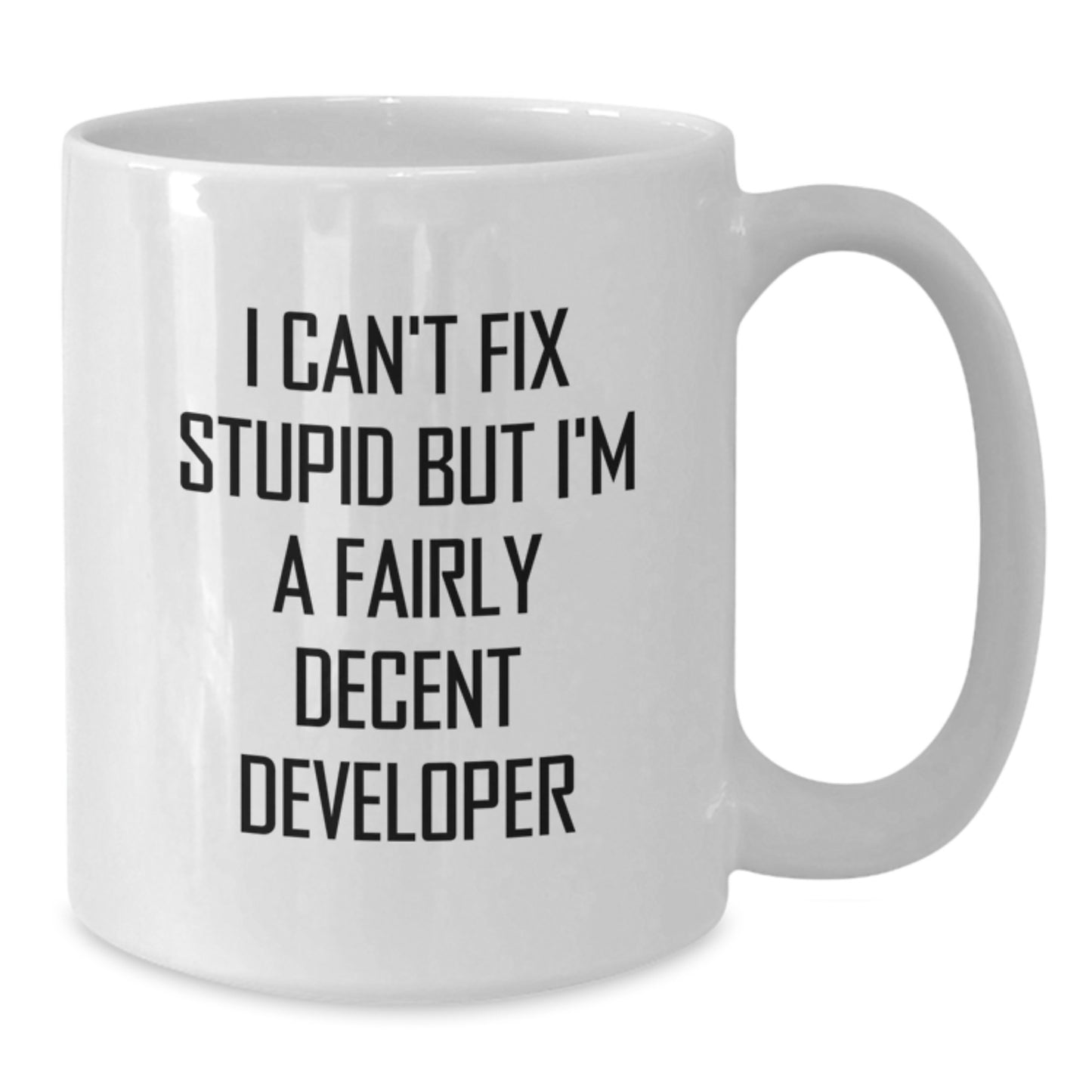 Funny Developer Gifts from Friends and Family - I Can't Fix Stupid But I'm A Decent Developer Inspirational White Coffee Mug for Coworkers at Christmas - Additional