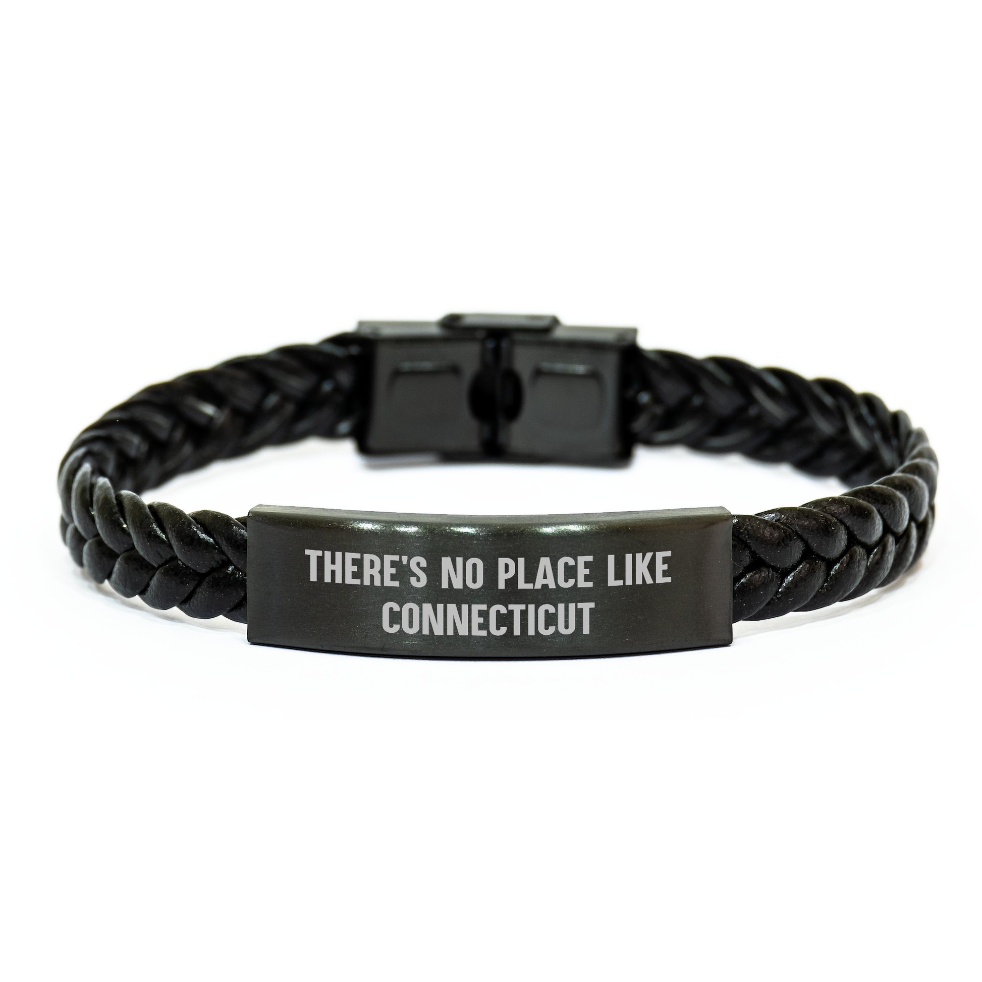Connecticut Gifts for Men - 'There's No Place Like Connecticut' Interlaced Leather Bracelet, Stainless Steel and PU Leather, 7.87 inches - Gifts from Family for Graduation Unique Gifts - Image 1