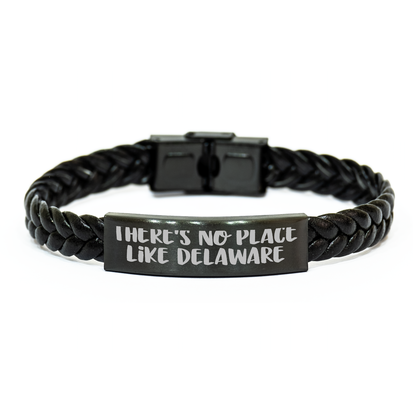 Delaware Gifts for Him from Friends, Unique Interlaced Leather Bracelet - 'There's No Place Like Delaware' Quote, 7.87 inches Long, Stainless Steel and PU Leather Combination for Graduation - Image 1