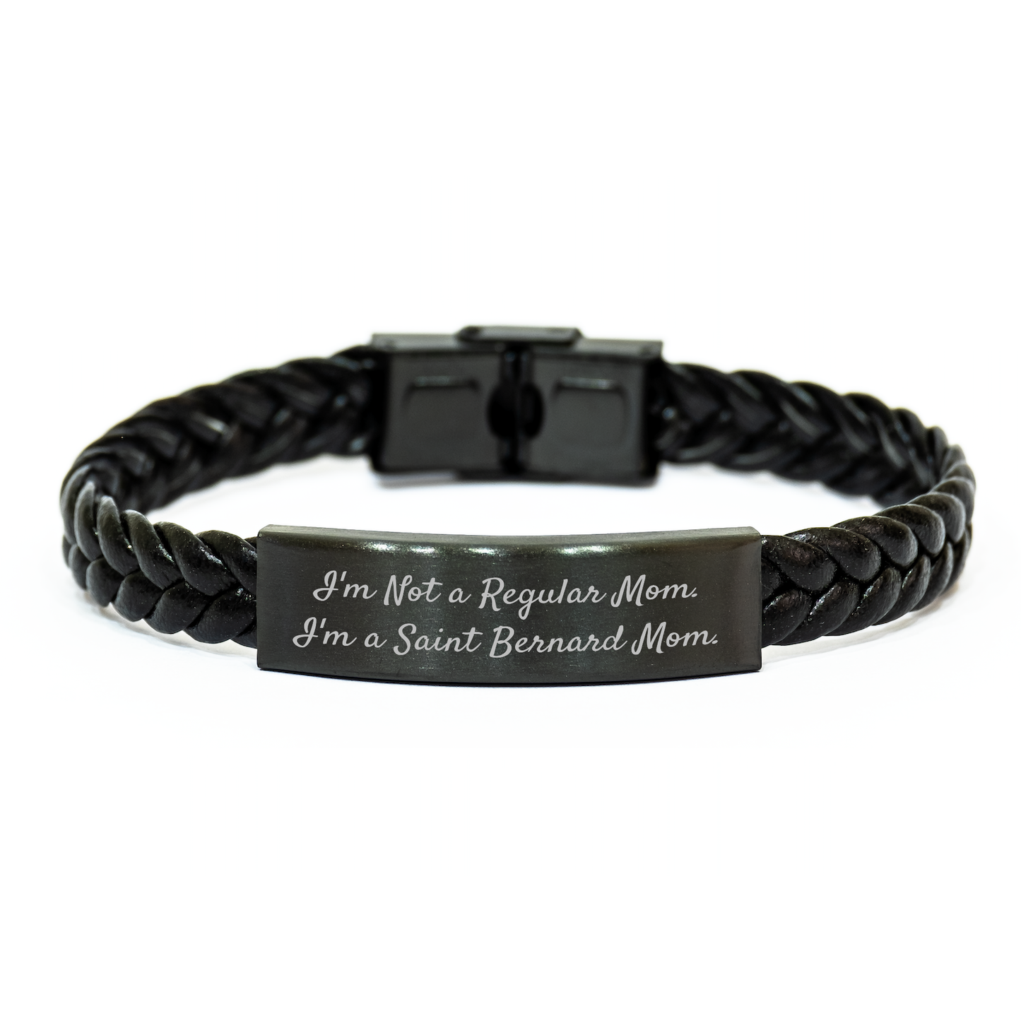 Saint Bernard Dog Mom Gifts from Friends, Inspirational Interlaced Leather Bracelet for Graduation Unique Gifts, 'I'm Not A Regular Mom. I'm A Saint Bernard Mom.' Quote, Gifts for Saint Bernard Dog - Image 1