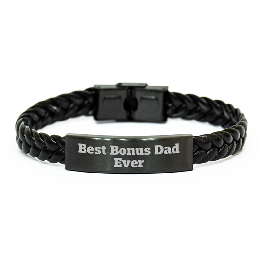 Funny Bonus Dad Gifts from Friends Unique Interlaced Leather Wraps for Graduation 'Best Bonus Dad Ever' Quote Men's Accessories - Image 1