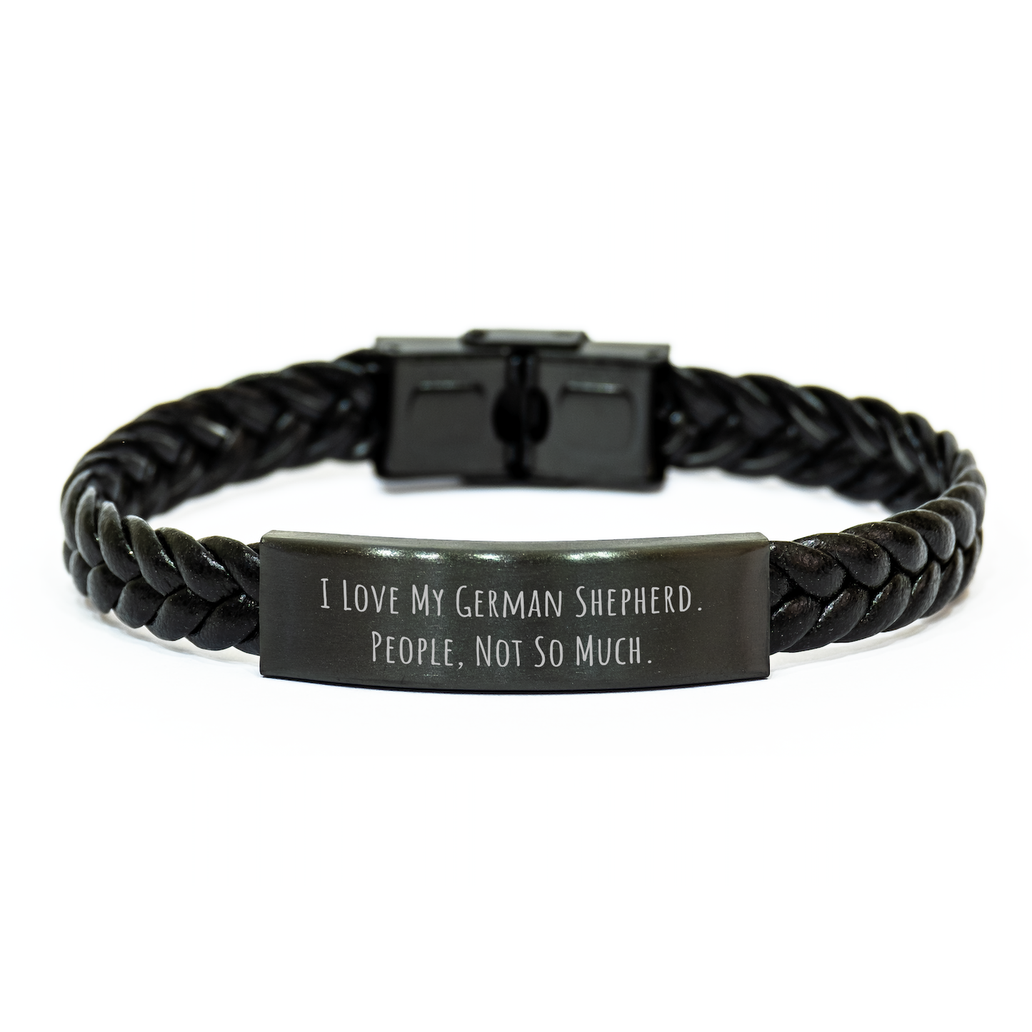 Funny German Shepherd Dog Gifts, Interlaced Leather Bracelet for Men, Women, Friends, Coworkers, Family - 'I Love My German Shepherd. People, Not So Much.' - Image 1