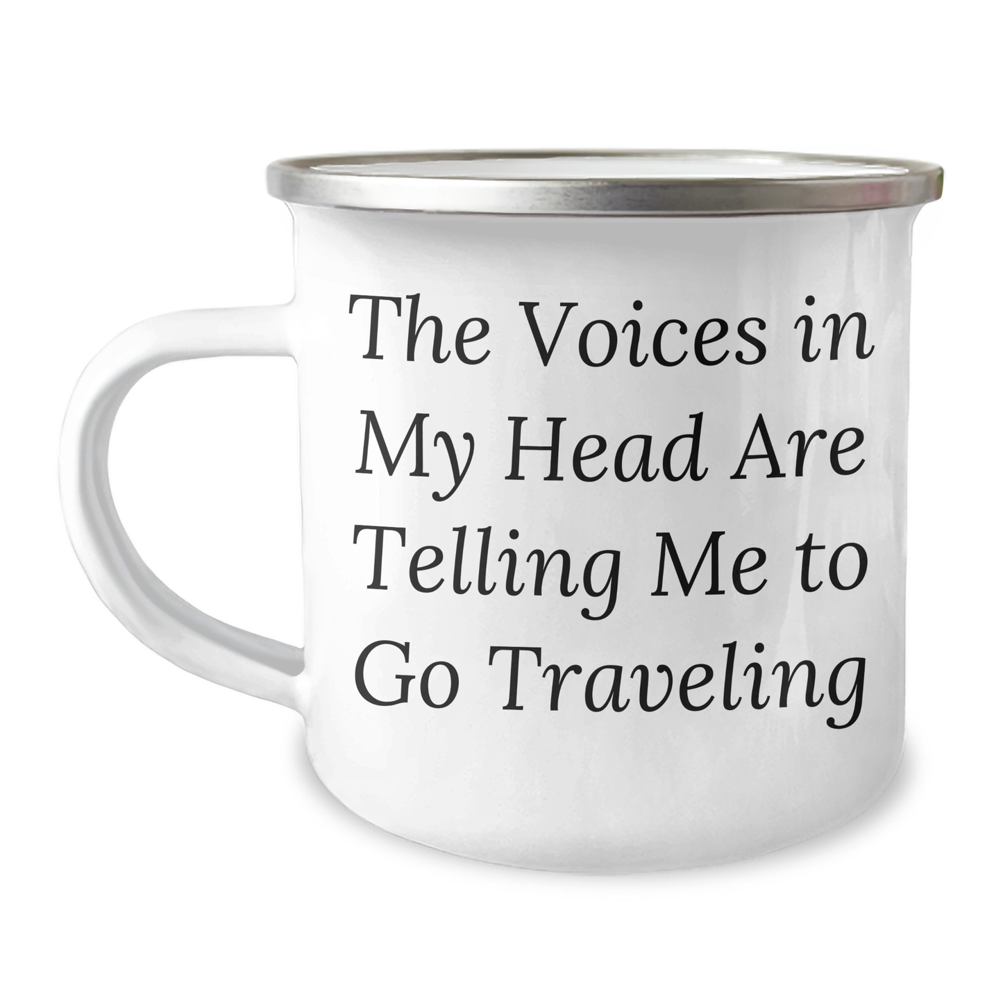 Funny Traveling Gifts from Friends for Graduation - Traveling Camping Mug with Inspirational Quote, 'The Voices In My Head Are Telling Me To Go Traveling' - Gifts for Traveling Lovers - Image 1