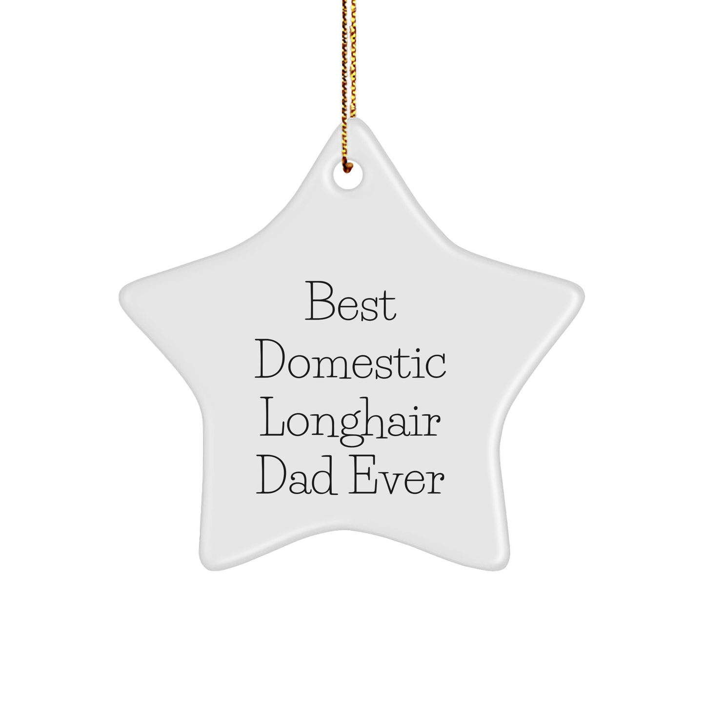 Best Domestic Longhair Dad Ever Star Ornament, White Sturdy MDF, 3-Inch, Funny Christmas Unique Gift from Friends for Family - Image 1