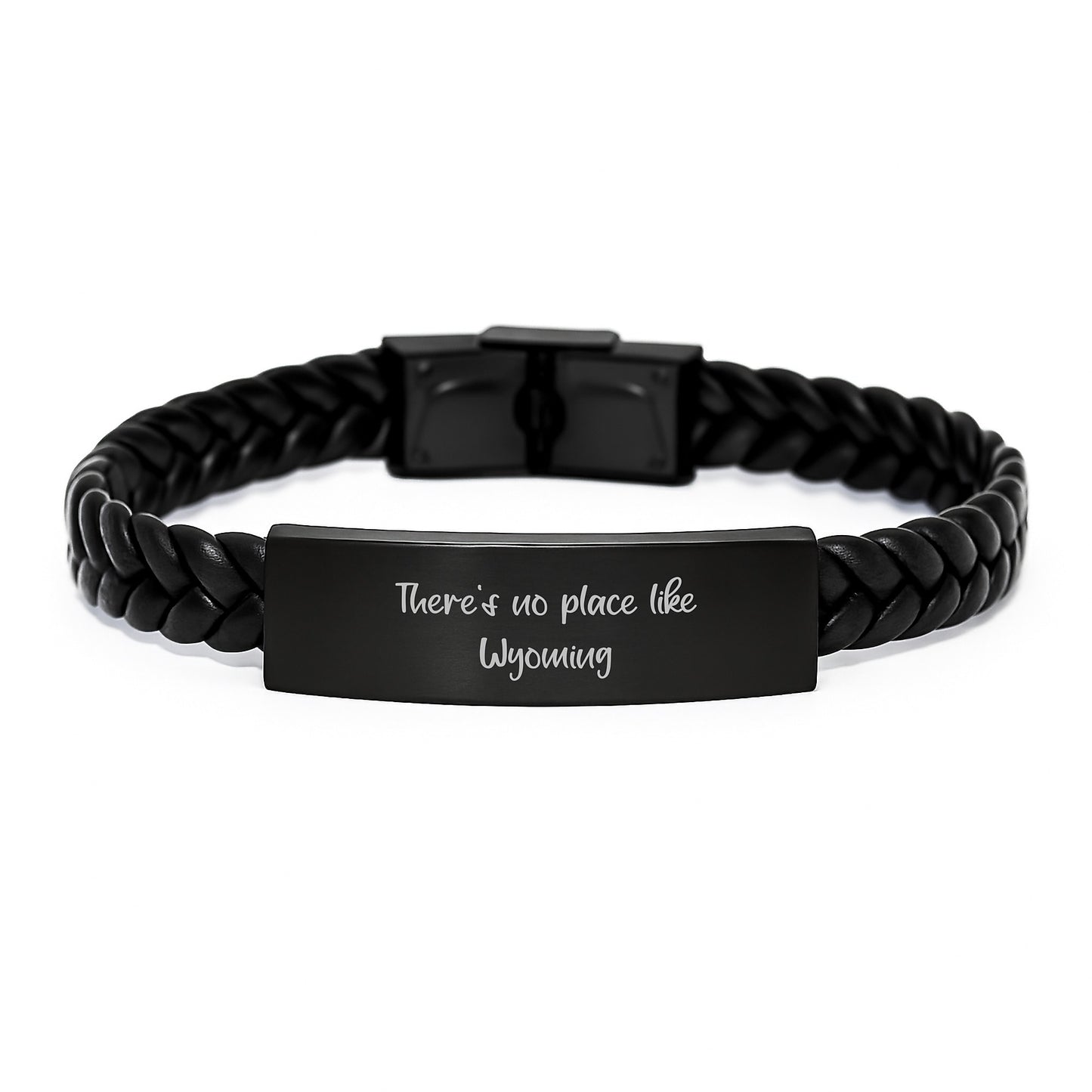Wyoming Gifts from Friends - Interlaced Leather Bracelet with Quote 'There's No Place Like Wyoming' for Birthday - Image 1