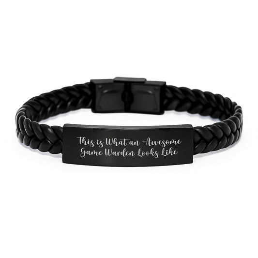 Game Warden Inspired Interlaced Leather Bracelet, 'This Is What An Awesome Game Warden Looks Like', Gifts from Men for Game Warden, Graduation Unique Gifts - Image 1