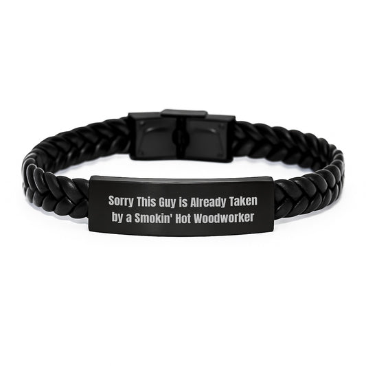 Woodworker's Delight, Funny Quote Interlaced Leather Bracelet Gifts from Friends, Birthday Unique Gifts for Him - Image 1
