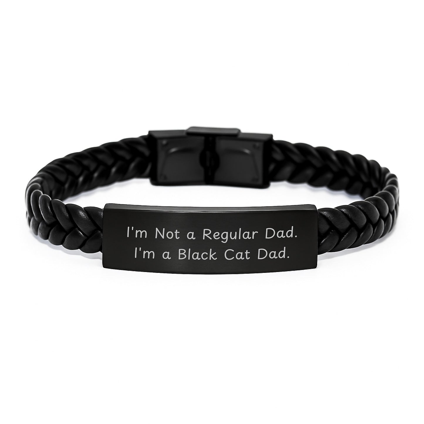 Funny Black Cat Dad Interlaced Leather Bracelet Gifts for Men, Unique Graduation Present from Friends, Family, or Coworkers, 'I'm Not A Regular Dad. I'm A Black Cat Dad.' Quote - Image 1