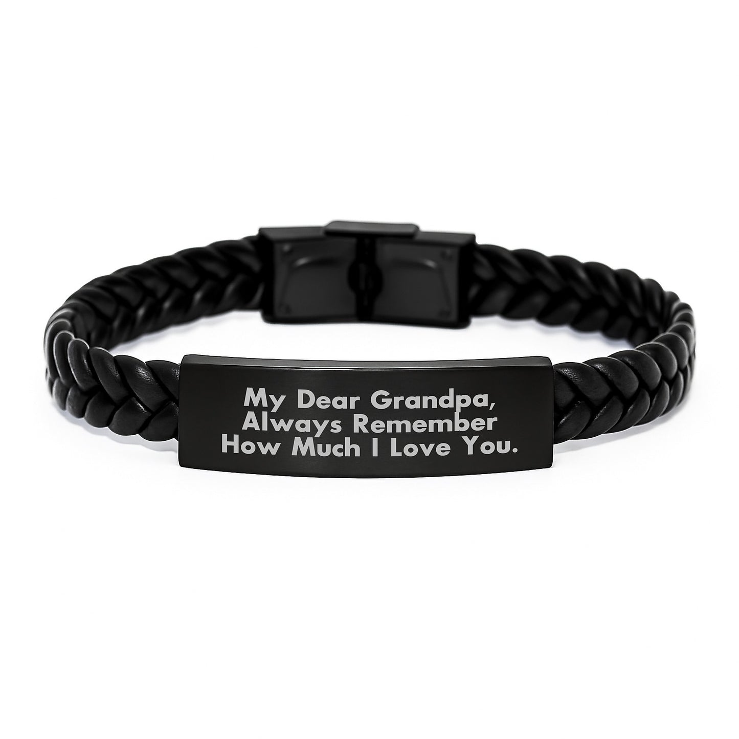 Unique Gifts for Grandpa's Graduation - Interlaced Leather Bracelet with Engraving, 'My Dear Grandpa, Always Remember How Much I Love You.' - Image 1
