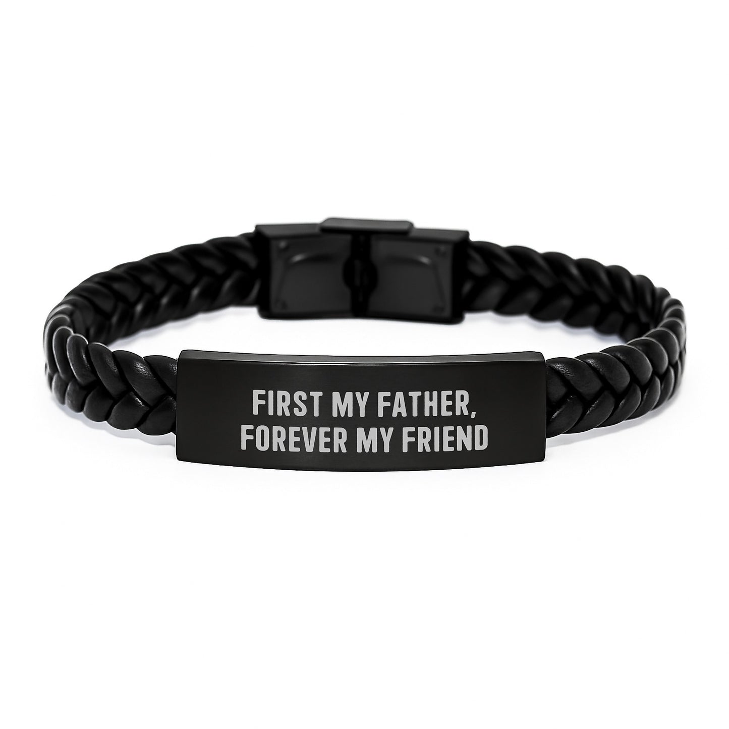 Unique Father Gifts from Men - First My Father, Forever My Friend Interlaced Leather Bracelet for Graduation - Stainless Steel and PU Leather Combination - Image 1