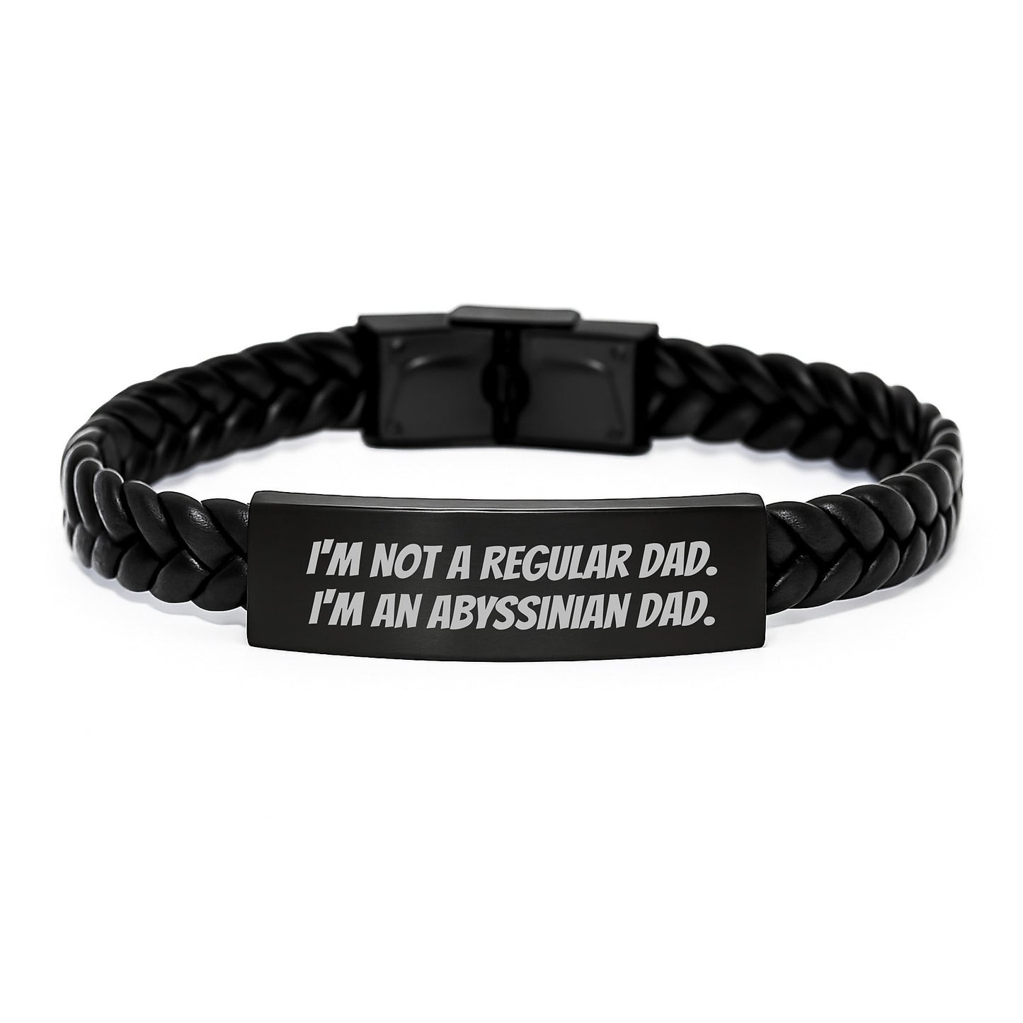 Funny Abyssinian Cat Gifts for Men, 'I'm Not A Regular Dad' Interlaced Leather Bracelet, Graduation Unique Gifts from Dad to Son - Gifts for Abyssinian Cat Lovers - Image 1