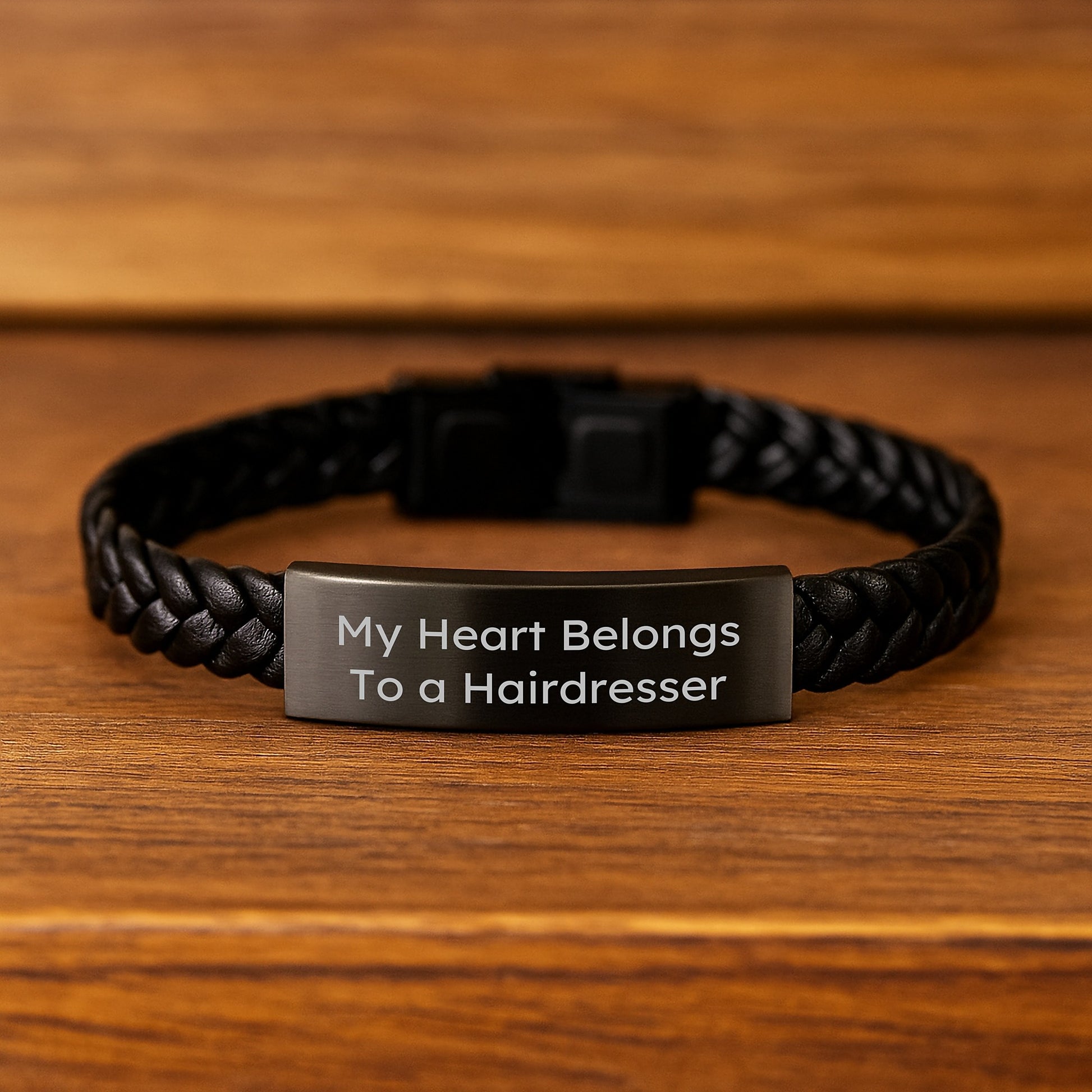 Funny Hairdresser Gifts from Friends, My Heart Belongs To A Hairdresser Interlaced Leather Birthday Unique Gifts for Hairdresser - Image 2