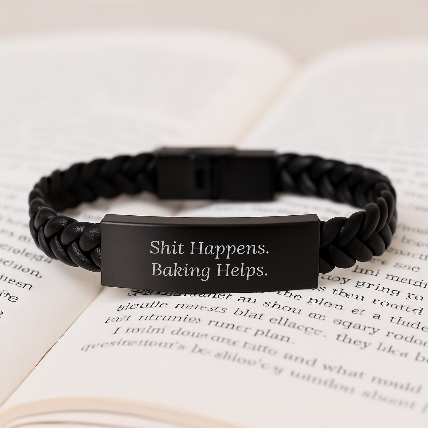 Baking Enthusiasts' Delight, Funny Quote, Interlaced Leather Birthday Unique Gifts for Her, Him, Friends, or Family, 'Shit Happens. Baking Helps.' - Image 3