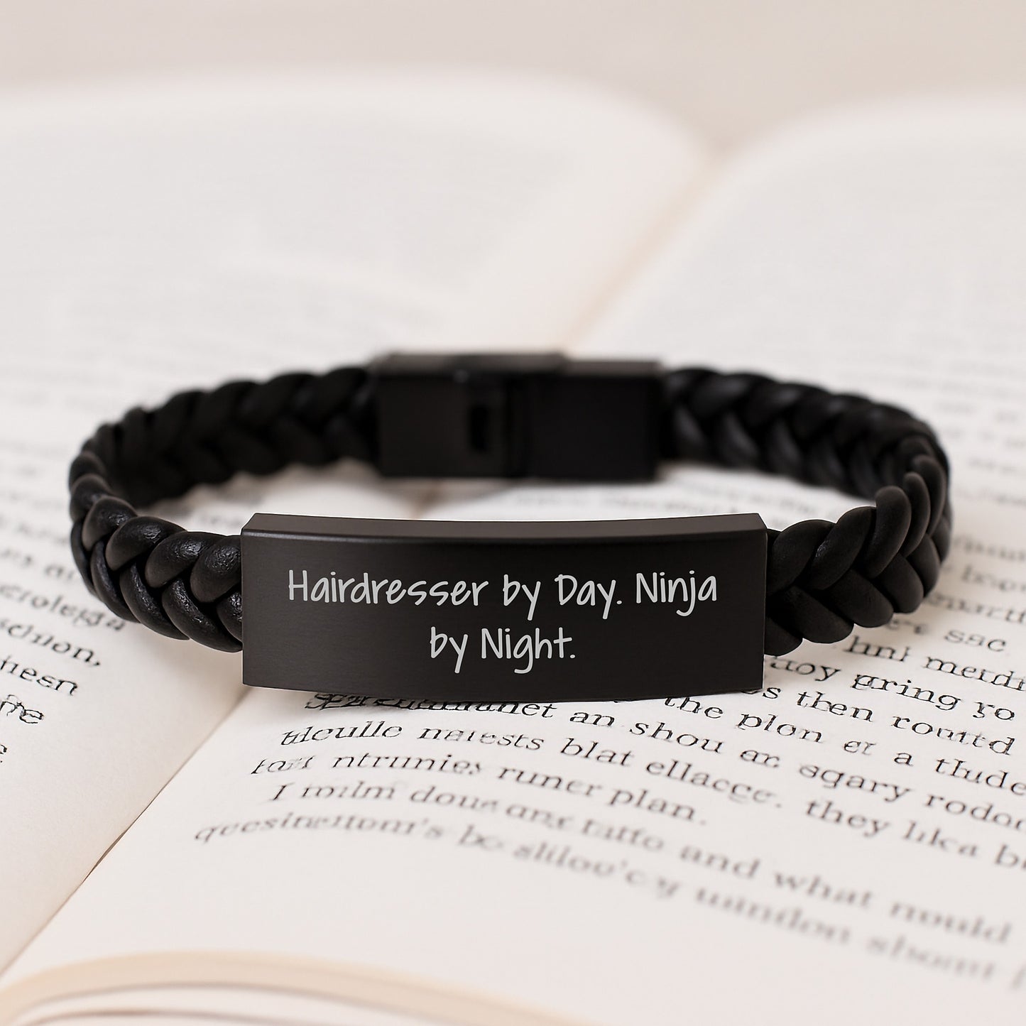 Hairdresser's Gift: Interlaced Leather Bracelet for Birthday - 'Hairdresser By Day. Ninja By Night.' - Image 3