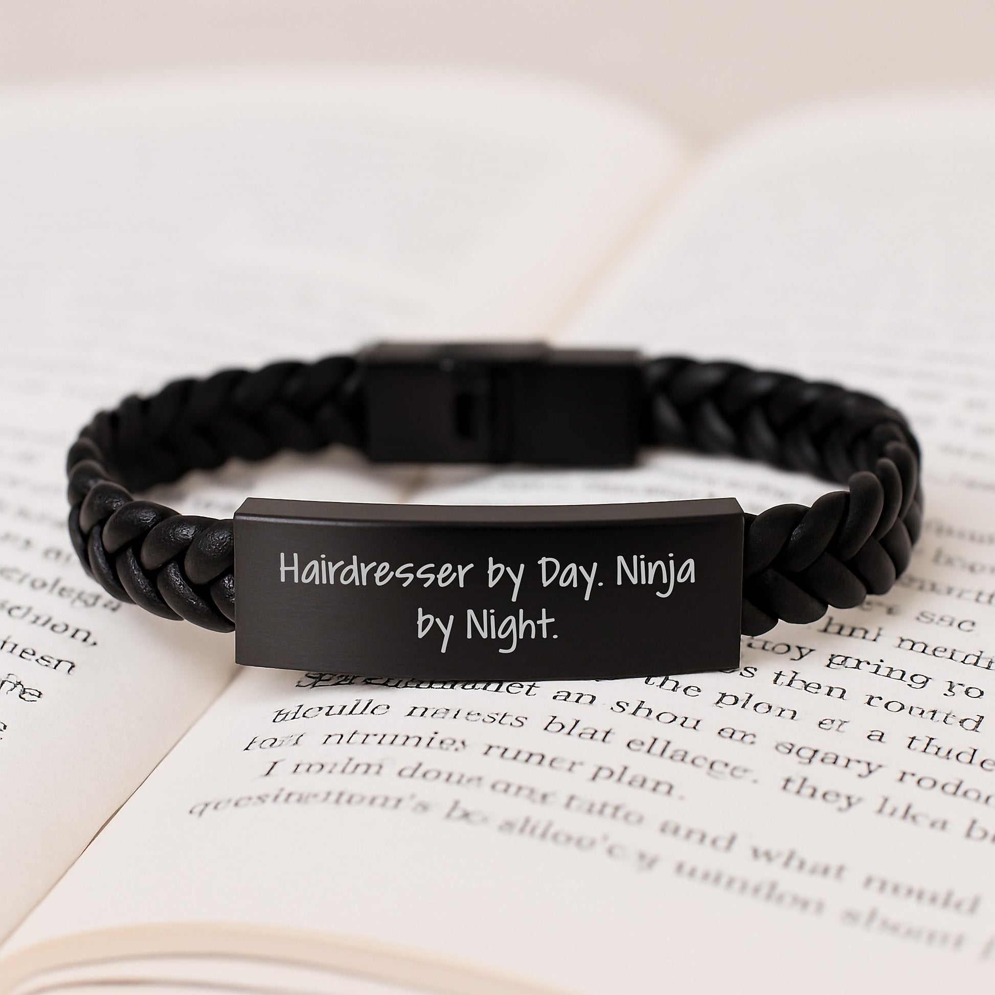 Hairdresser's Gift: Interlaced Leather Bracelet for Birthday - 'Hairdresser By Day. Ninja By Night.' - Image 3