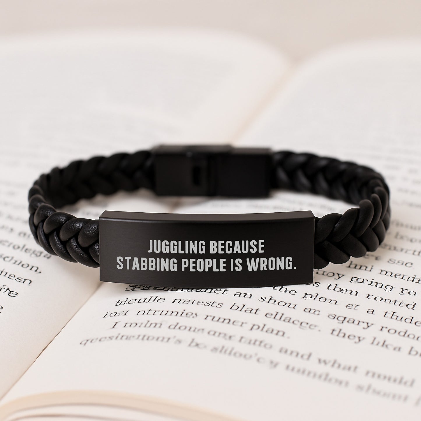 Funny Juggling Gifts for Men, Unique Interlaced Leather Bracelet, Christmas Unique Gifts from Friends to Juggling Enthusiasts, Juggling Because Stabbing People Is Wrong. - Image 3