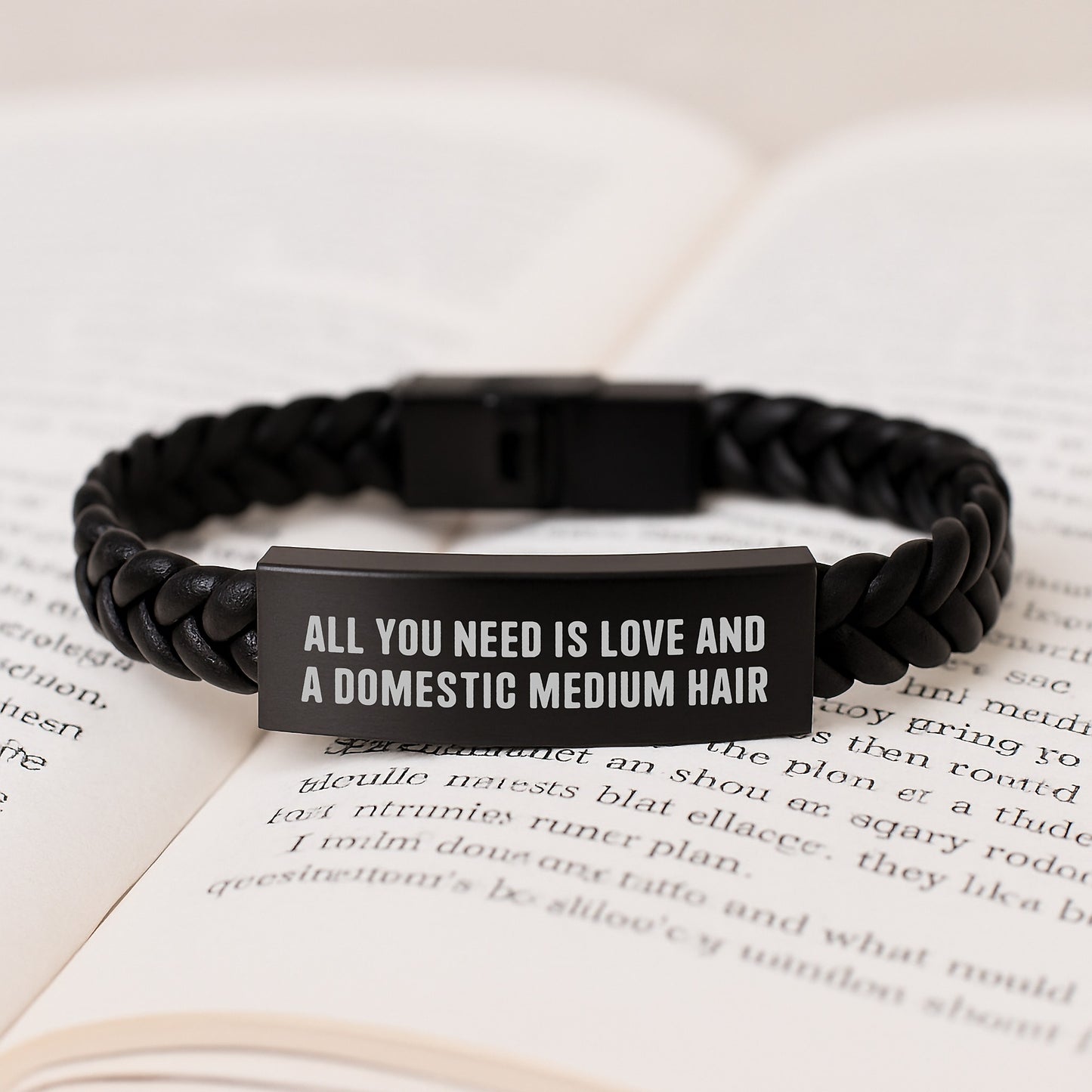 Funny Domestic Medium Hair Cat Interlaced Leather Bracelet Gifts for Christmas from Men - All You Need Is Love And A Domestic Medium Hair - Image 3