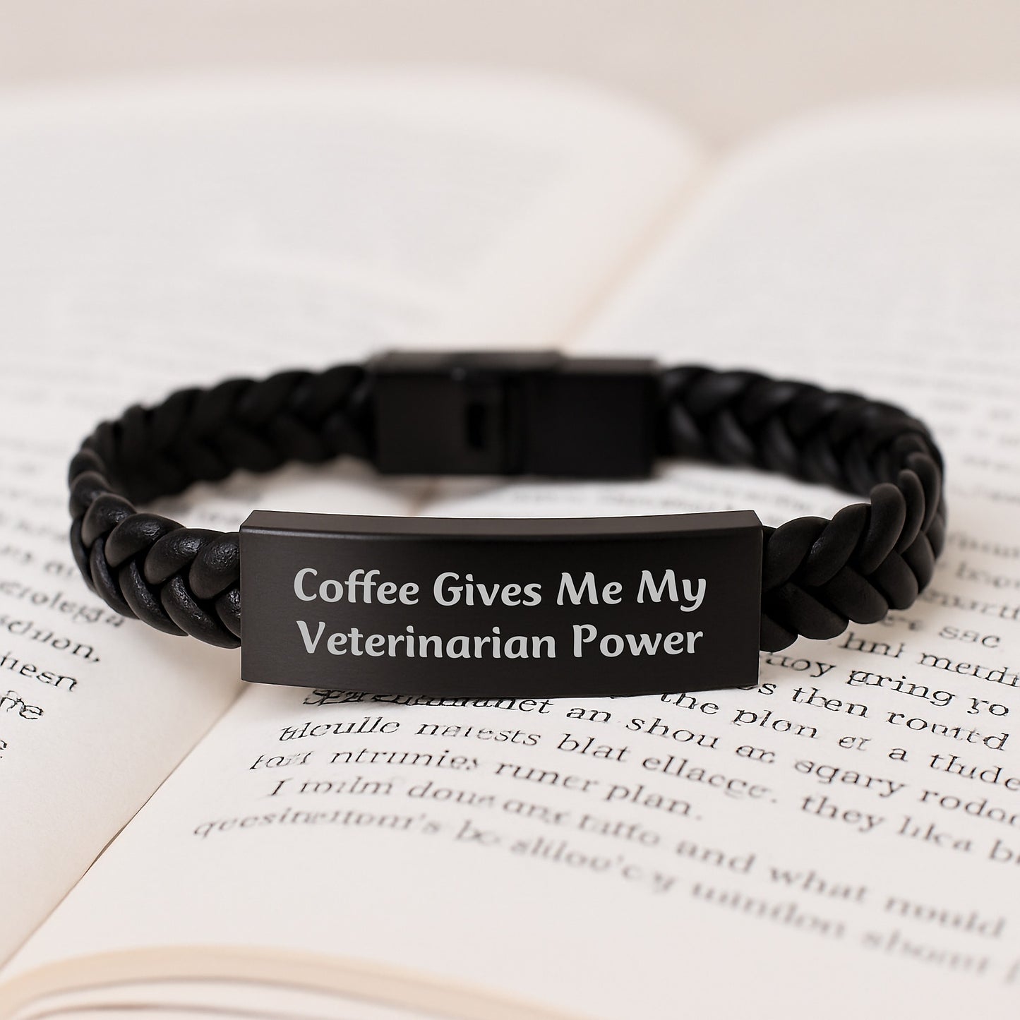 'Coffee Gives Me My Veterinarian Power', Funny Veterinarian Gifts for Men, Women, Coworkers, Family - Unique Birthday Interlaced Leather Bracelet from Friends Gifts for Veterinarian - Image 3