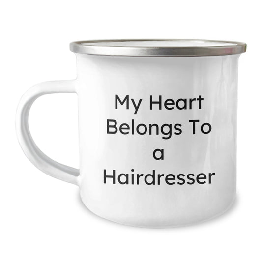 Funny Hairdresser Gifts from Men to Hairdresser on Birthday - My Heart Belongs To A Hairdresser Camping Mug - Image 1