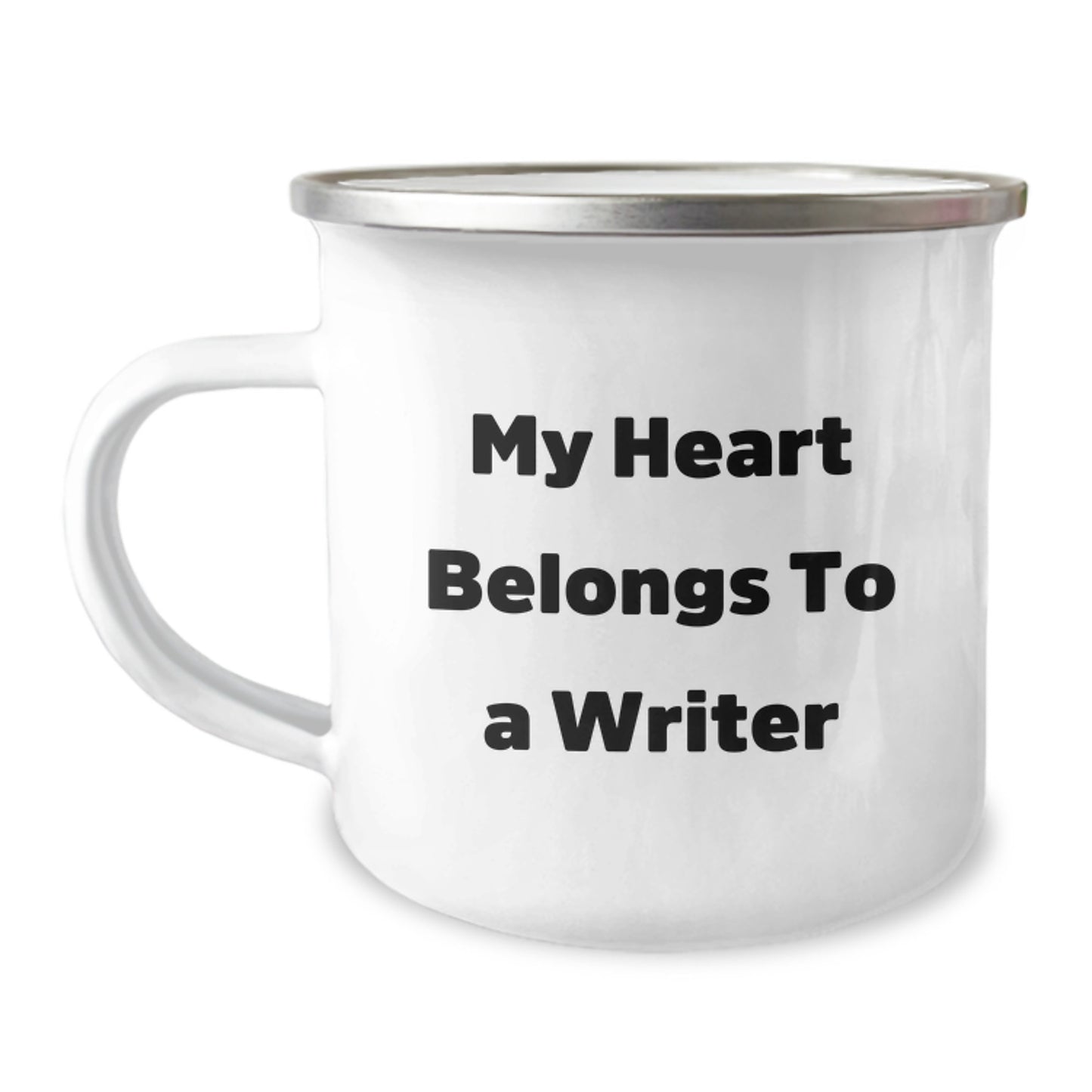 Funny Writer Gifts, My Heart Belongs To A Writer Camping Mug, Birthday Unique Gifts for Him or Her, Gifts from Family or Friends - Image 1