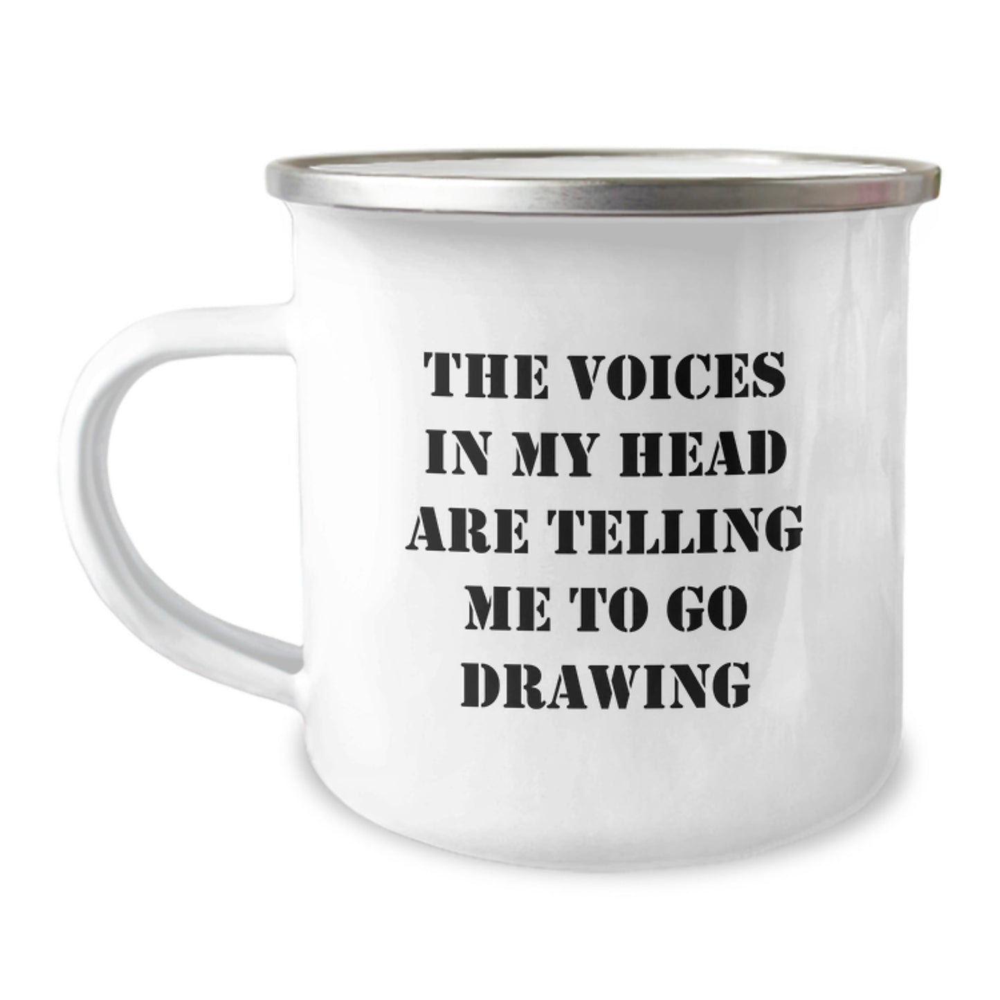 Funny Drawing Gifts for Friends, Handmade Camping Mug with Inspirational Quote, 'The Voices In My Head Are Telling Me To Go Drawing', Graduation Unique Gifts from Family to Drawing Enthusiasts - Image 1