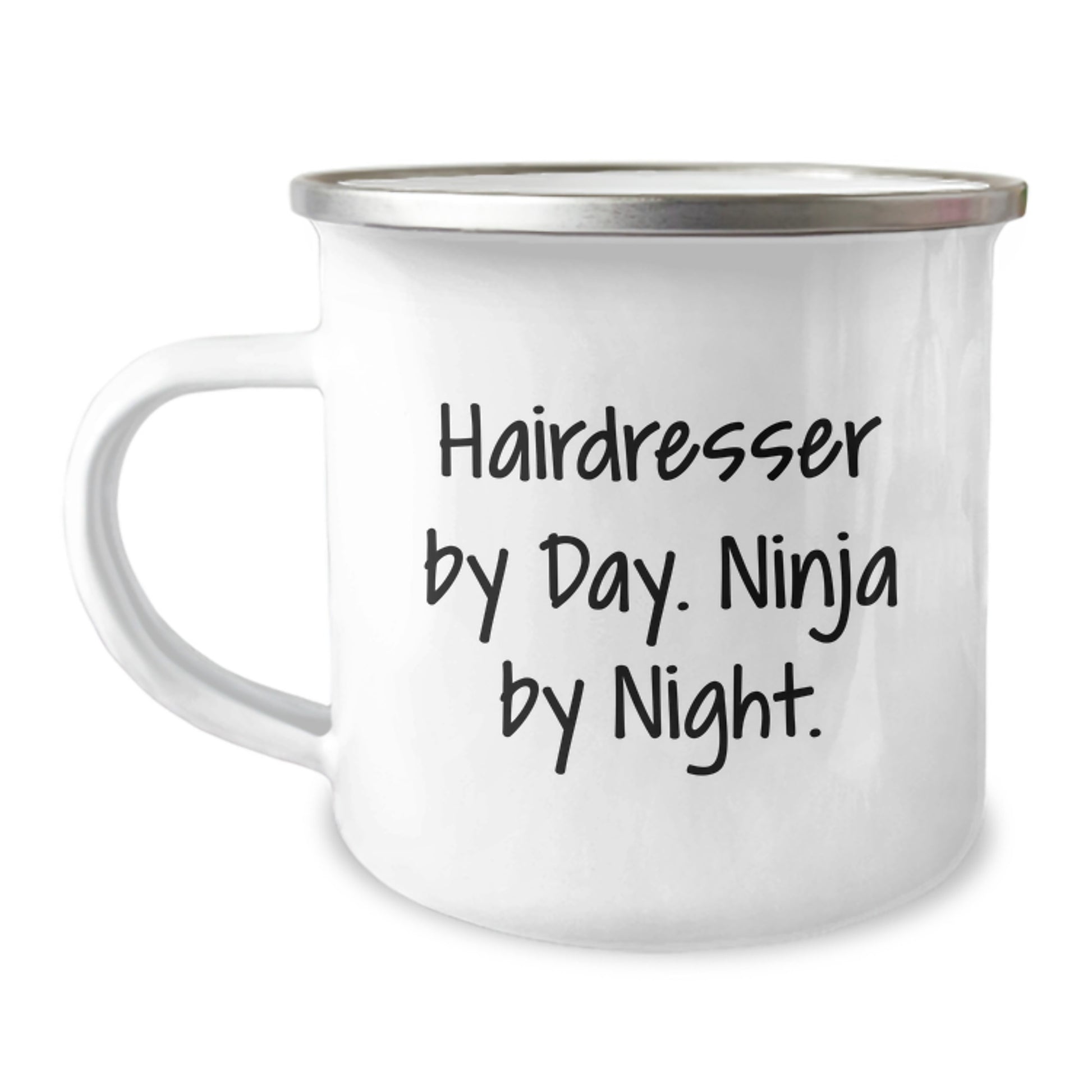 Hairdresser's Ninja Brew, Funny Camping Mug Gifts from Friends for Birthday, 12 oz Stainless Steel with Enamel Finish - Image 1