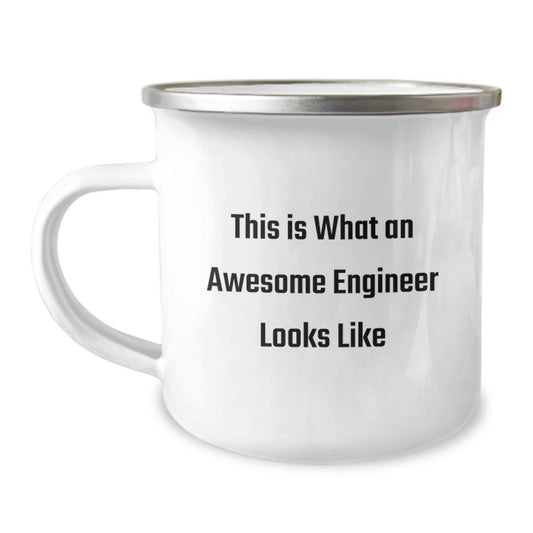 Funny Engineer Gifts from Men to Friends for Graduation, 'This Is What An Awesome Engineer Looks Like' Camping Mug, 12 oz Stainless Steel with Enamel Finish - Image 1