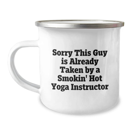 Yoga Instructor Gifts for Her - Funny Camping Mug, Sorry This Guy Is Already Taken - Birthday Unique Gifts from Friends to Family - Image 1