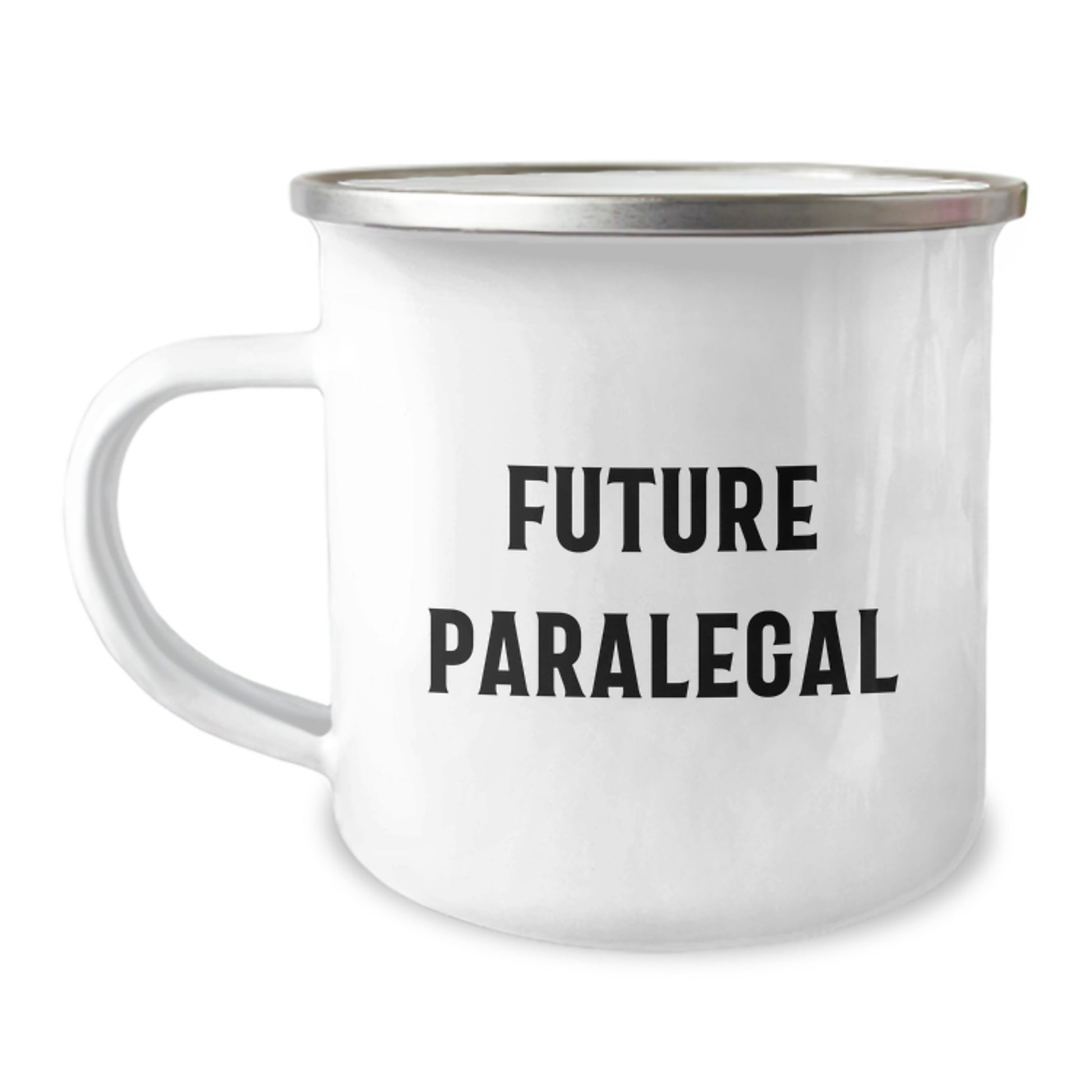 Funny Future Paralegal Gifts from Men to Coworkers - 'The Future is Bright' Quote on Camping Mug, 12 oz Stainless Steel Enamel Finish, Perfect for Graduation - Image 1