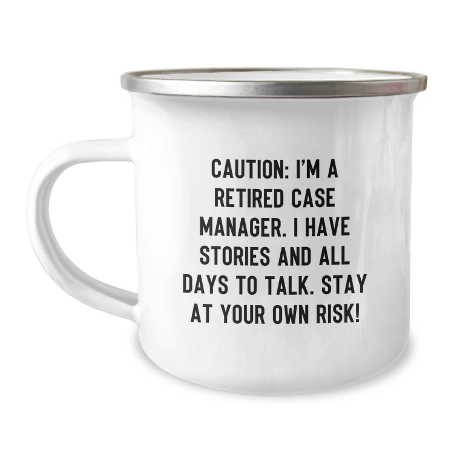 Funny Case Manager Gifts from Friends for Case Manager Graduation, Camping Mug with Caution Quote, 12 oz Stainless Steel, Hand Wash Recommended - Image 1