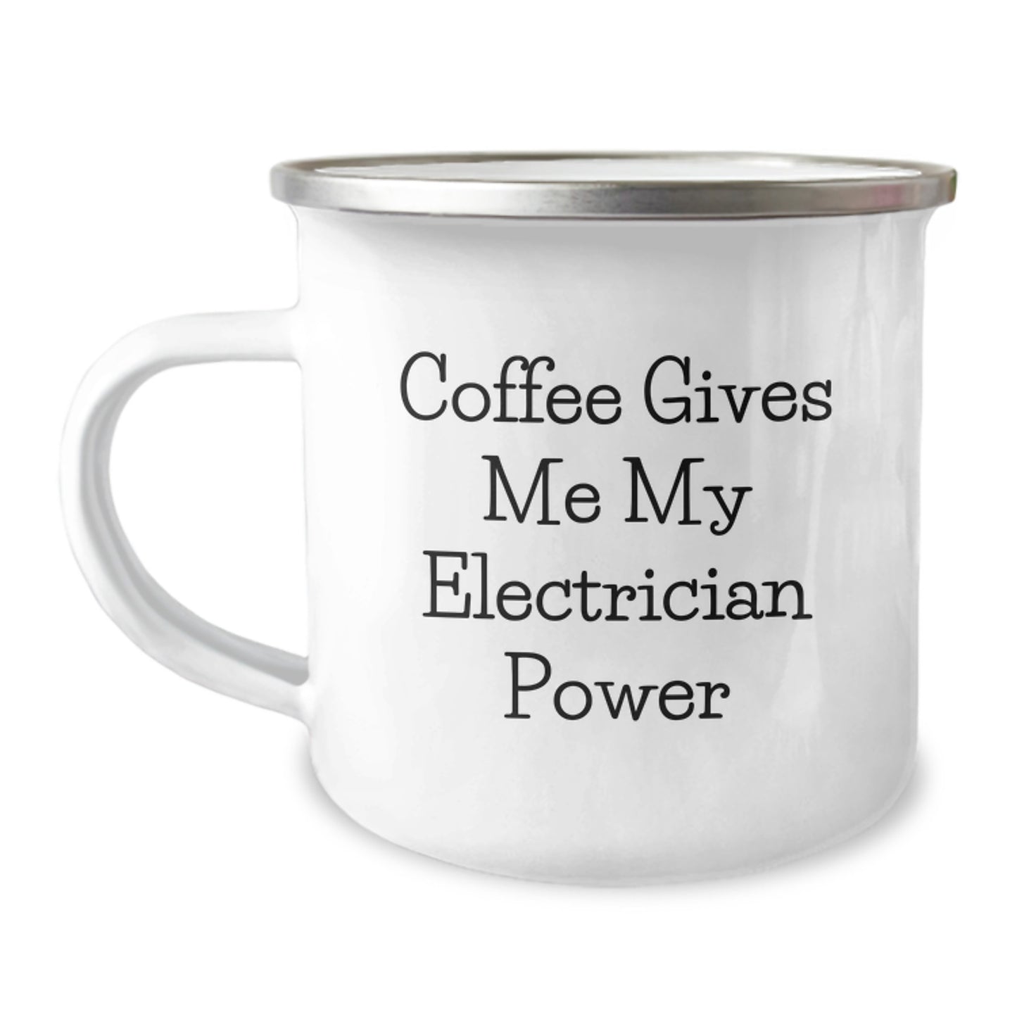 Funny Electrician Gifts from Friends for Men, 'Coffee Gives Me My Electrician Power' Enamel Camping Mug, Graduation Unique Gifts - Image 1