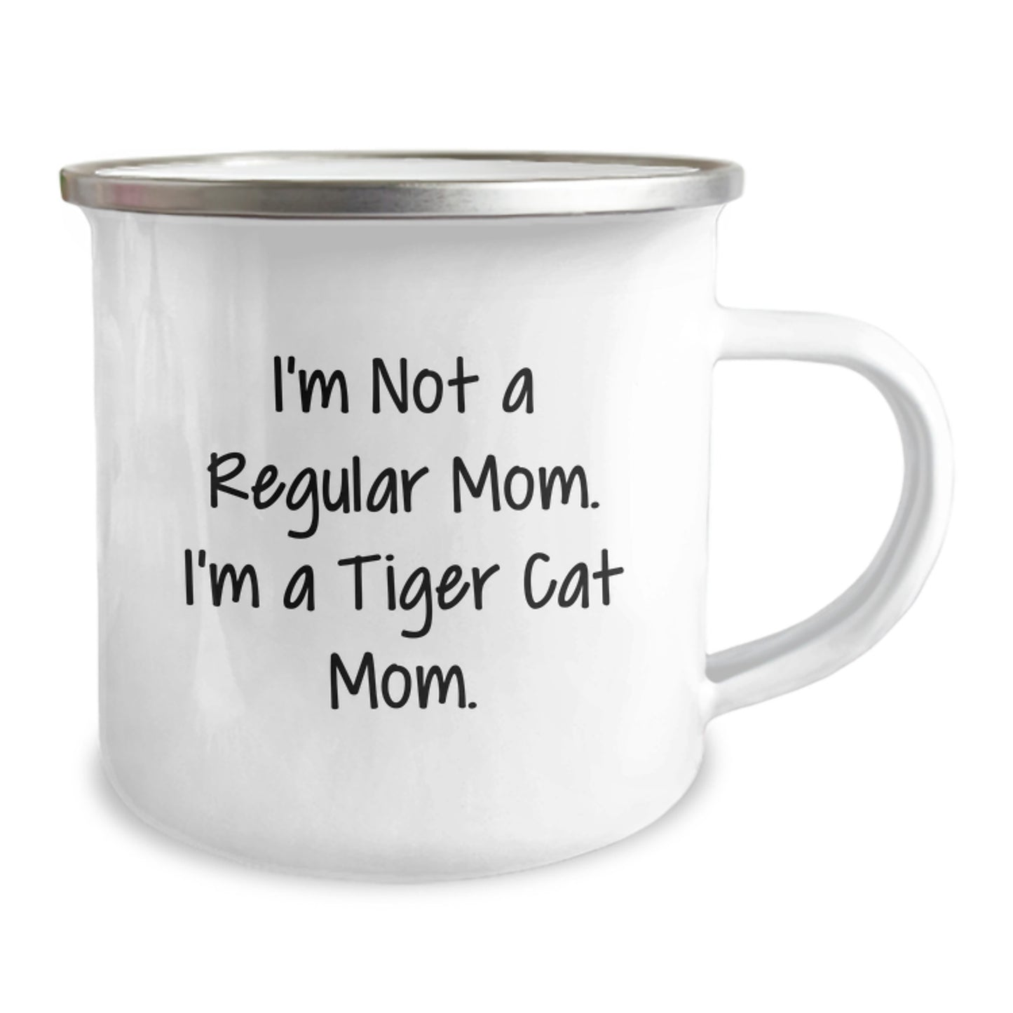 Tiger Cat Mom Camping Mug, Funny Gifts from Family to Friends for Birthday, 'I'm Not A Regular Mom. I'm A Tiger Cat Mom.' - Image 2
