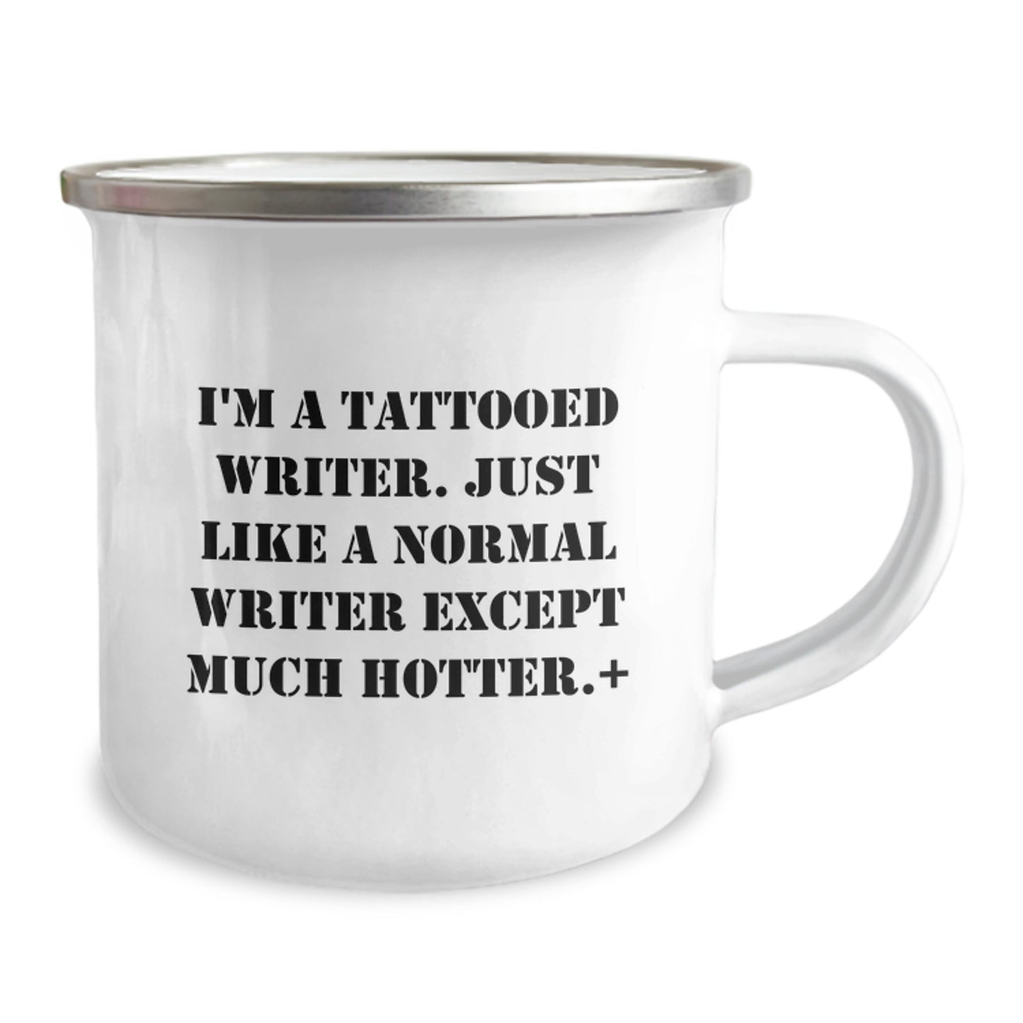 Funny Writer Gifts from Friends for Men - 'I'm A Tattooed Writer' Christmas Unique Mugs, Camping Mugs, Stainless Steel with Enamel Finish - Image 2