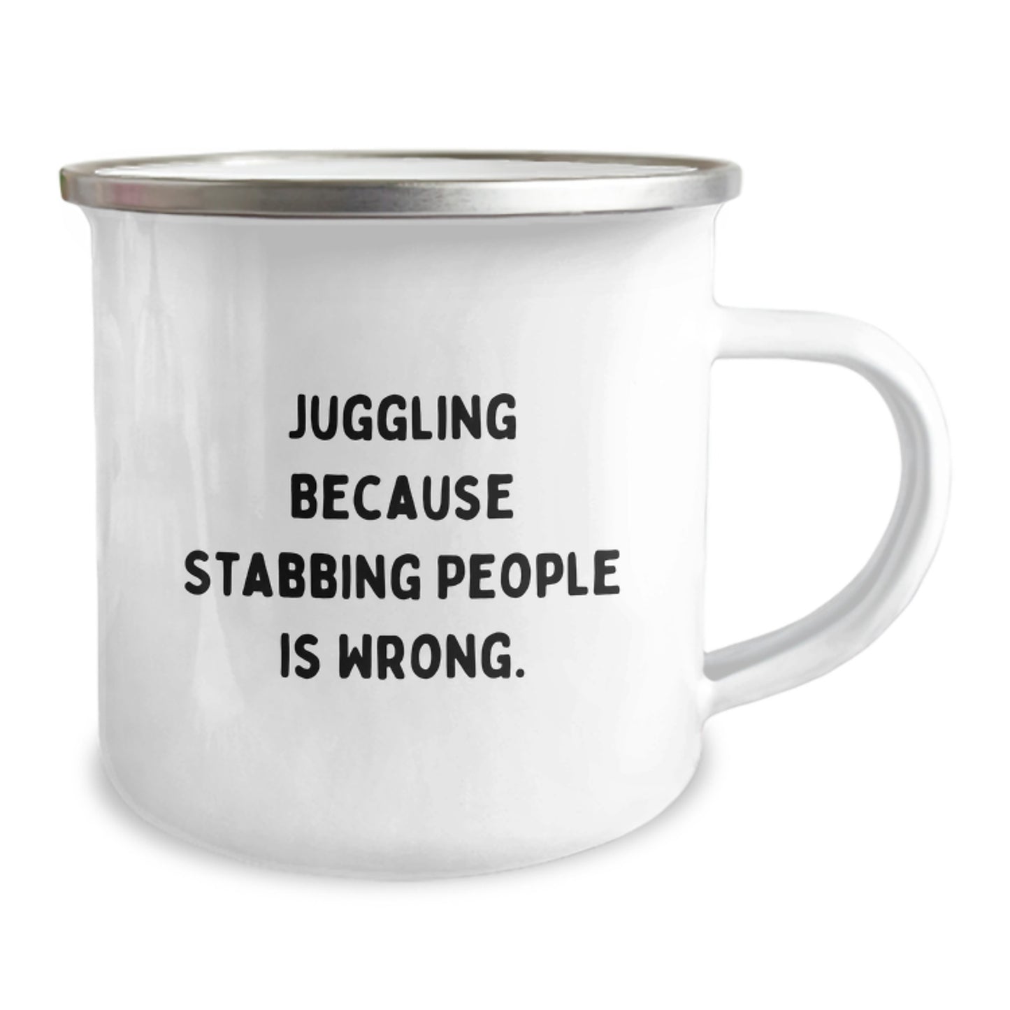 Funny Juggling Gifts for Men from Friends, Unique Camping Mug with Juggling Because Stabbing People Is Wrong Quote, Perfect for Christmas Unique Gifts - Image 2