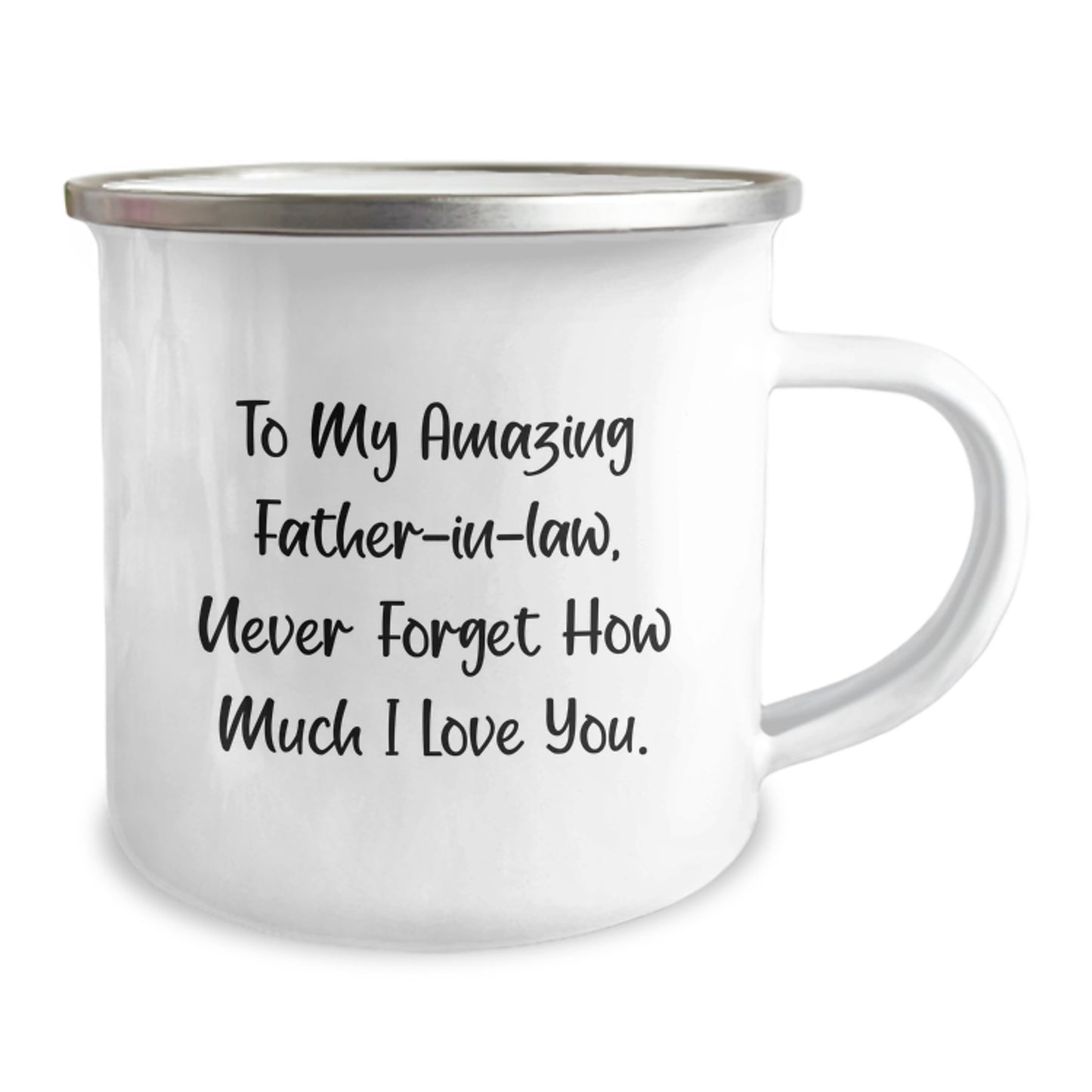 Funny Father-in-law Gifts, Unique Christmas Memorable Presents, Camping Mug for Him, 'To My Amazing Father-in-law, Never Forget How Much I Love You.' - Image 2