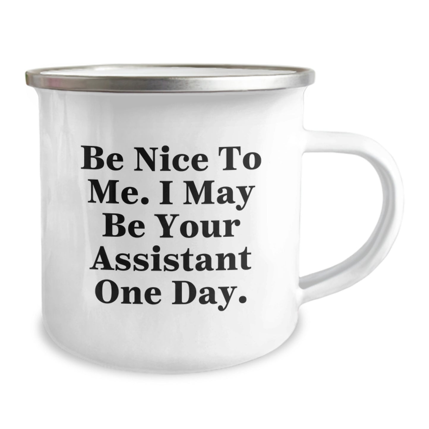 Funny Assistant Gifts from Friends to Coworkers - Be Nice To Me. I May Be Your Assistant One Day. Camping Mug, 12 oz Stainless Steel Funny Mug for Christmas Unique Gifts - Image 2