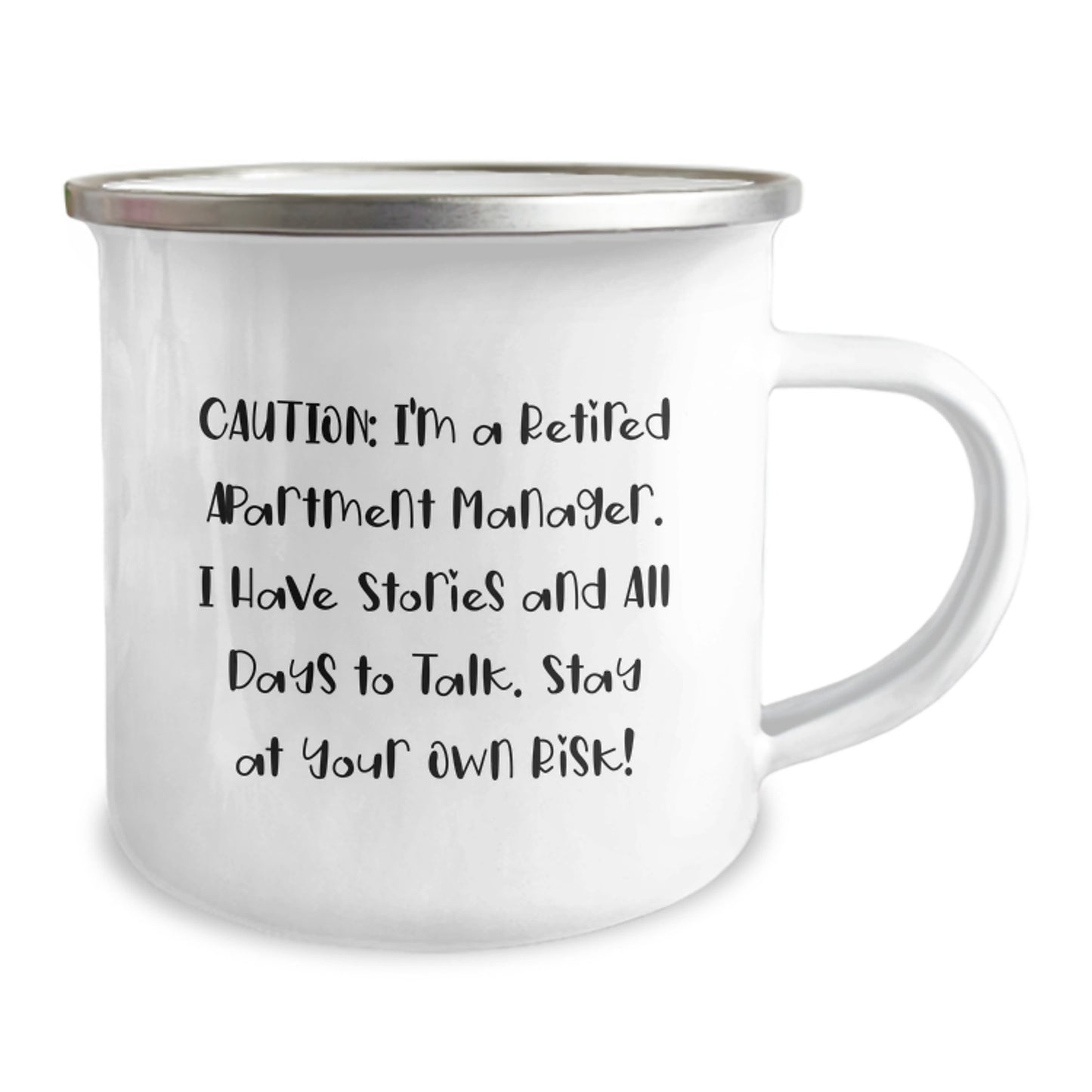 Funny Apartment Manager Gifts - 'Caution: I'm A Retired Apartment Manager' Camping Mug, Perfect for Christmas Unique Gifts from Men to Men - Image 2
