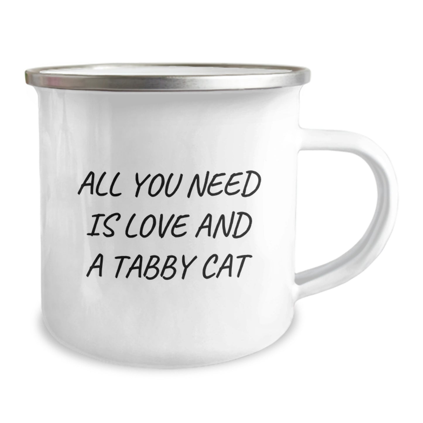 Tabby Cat Lovers Gifts from Friends to Family - 'All You Need Is Love And A Tabby Cat' Funny Camping Mug for Birthday - Image 2