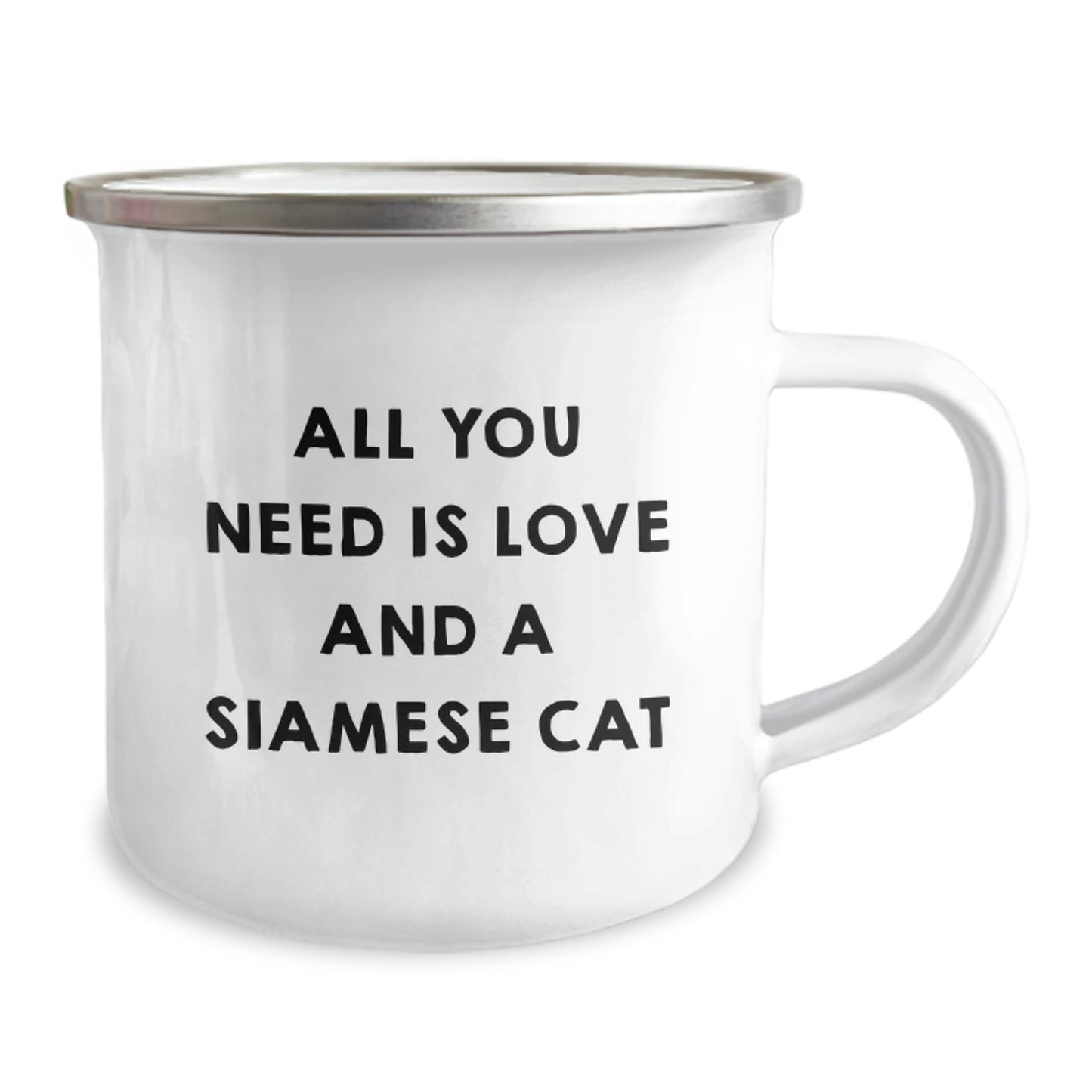 Funny Siamese Cat Lover Gifts from Family to Friends Unique Christmas Mugs, All You Need Is Love And A Siamese Cat Enamel Camping Mug - Image 2