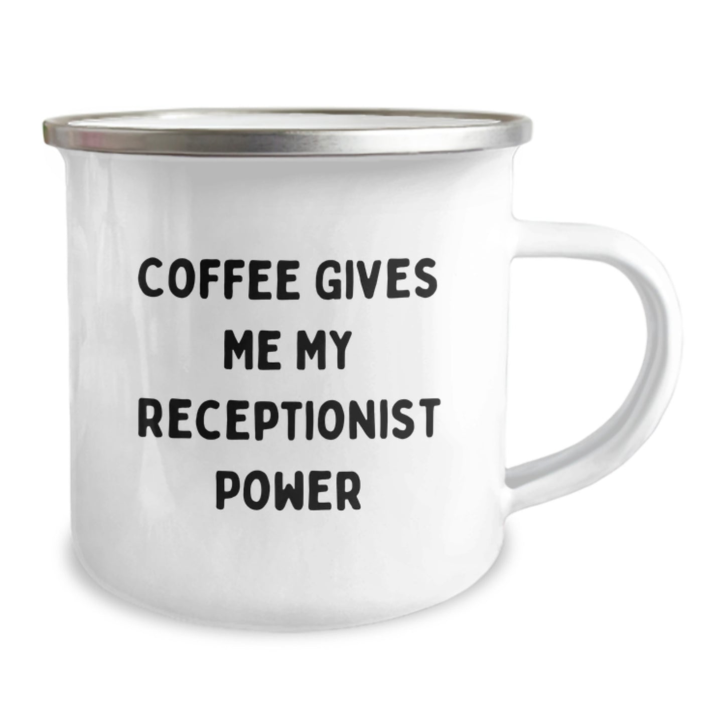 Funny Coffee Lovers Gifts for Receptionist, 'Coffee Gives Me My Receptionist Power' Enamel Camping Mug, Gifts from Friends, Birthday Unique Gifts - Image 2