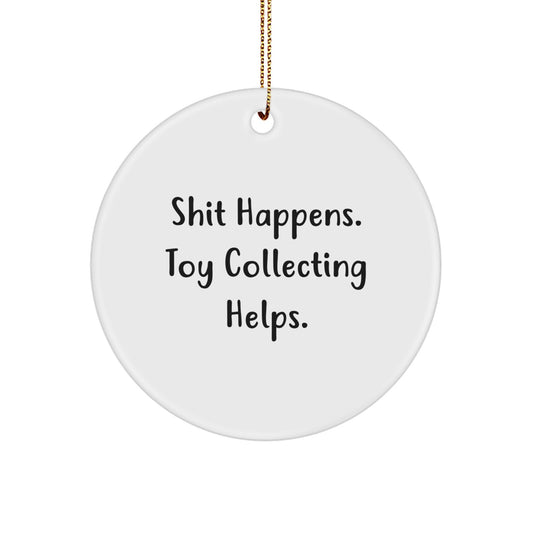 Funny Toy Collecting Gifts from Friends for Men, 'Shit Happens' Circle Ornament, White, Christmas Unique Token - Image 1