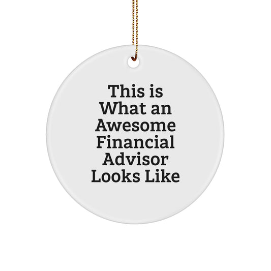 Financial Advisor Gifts, Christmas Circle Ornament, 'This Is What An Awesome Financial Advisor Looks Like' Funny Quote, Gifts from Men to Financial Advisor - Image 1
