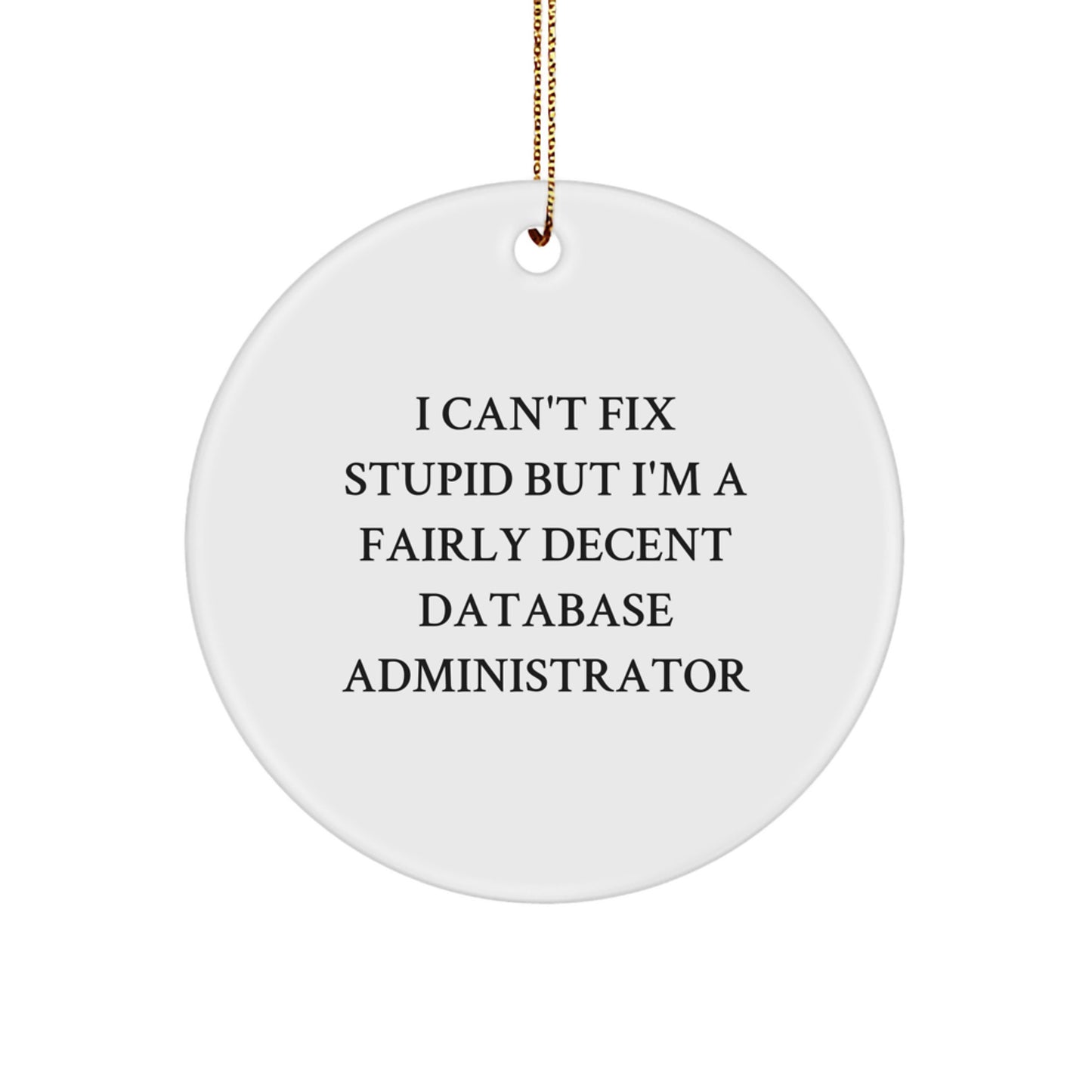 'I Can't Fix Stupid But I'm A Fairly Decent Database Administrator', Funny Database Administrator Gifts, Christmas Unique Gifts, Circle Ornament, Gifts from Friends, Gifts for Database Administrator - Image 1