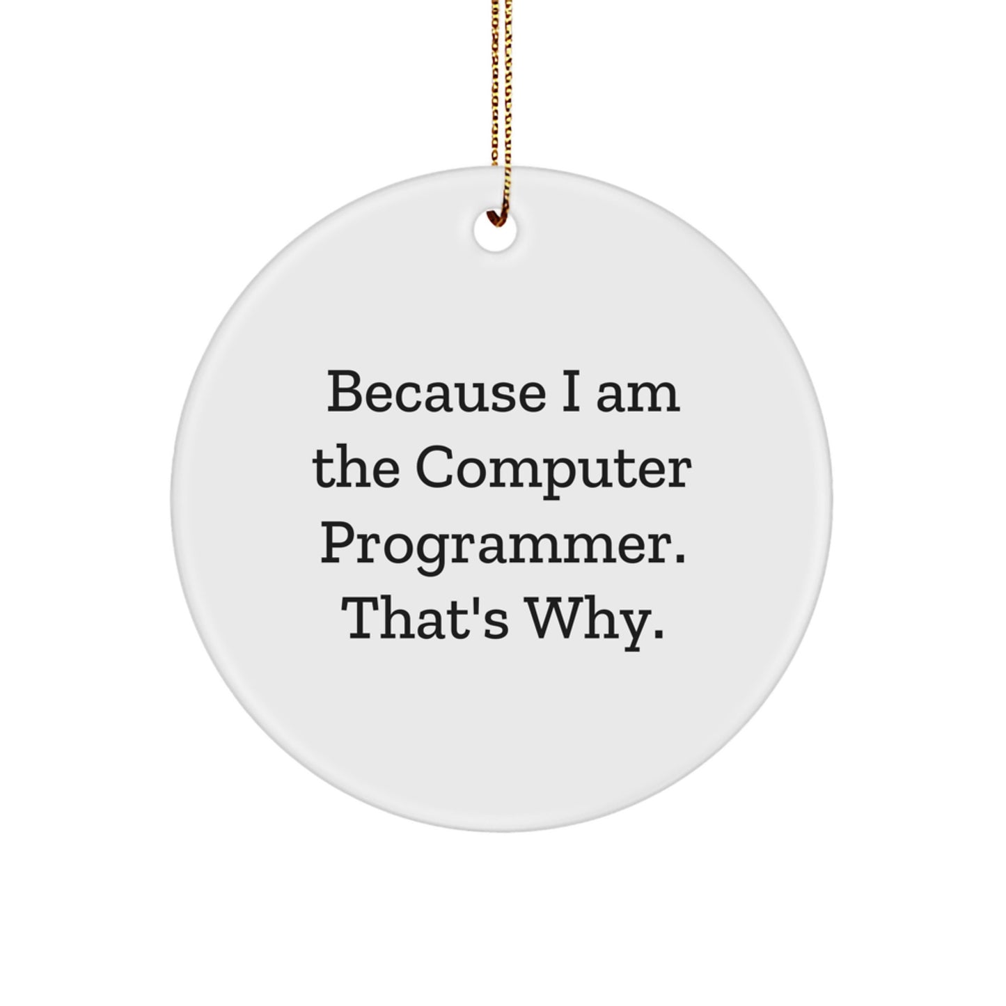 Funny Computer Programmer Christmas Unique Gift for Him Circle Ornament - Gifts from Friends, Coworkers, Family - Because I Am The Computer Programmer. That's Why. - Image 1