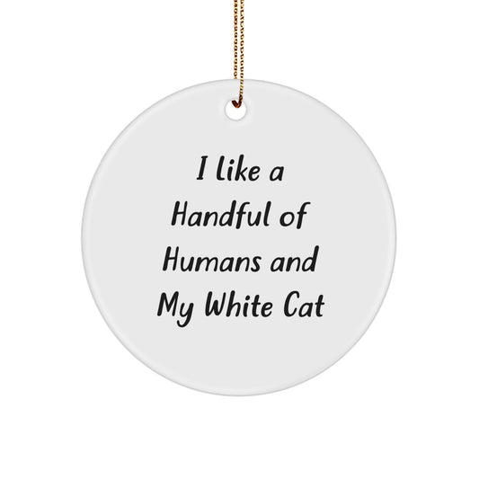 White Cat Circle Ornament Gifts for Friends and Family Christmas Decorations - I Like A Handful Of Humans And My White Cat - Image 1